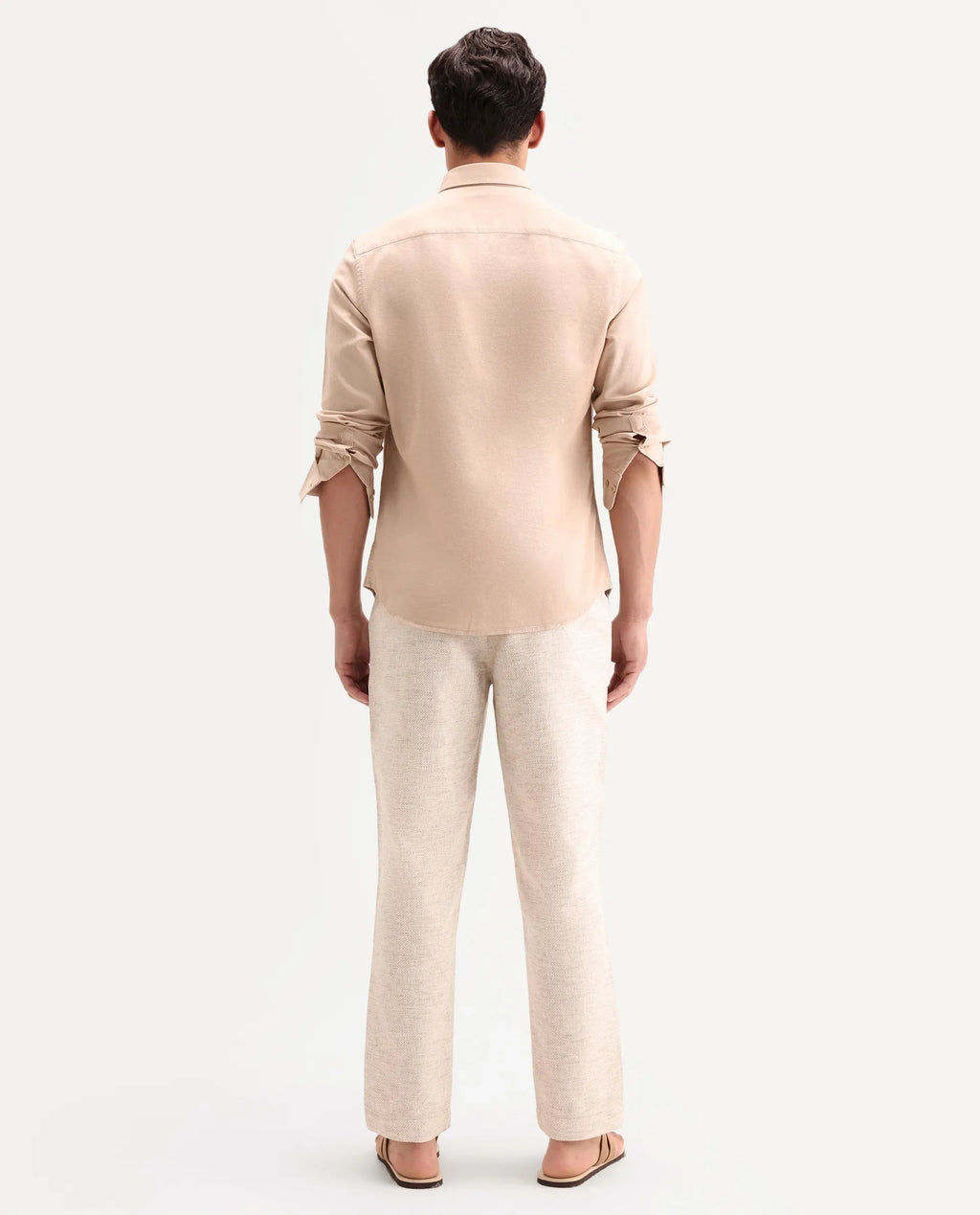 Rare Rabbit Men's Mina Beige Polyester Blend Fabric Regular Fit Plain Trouser