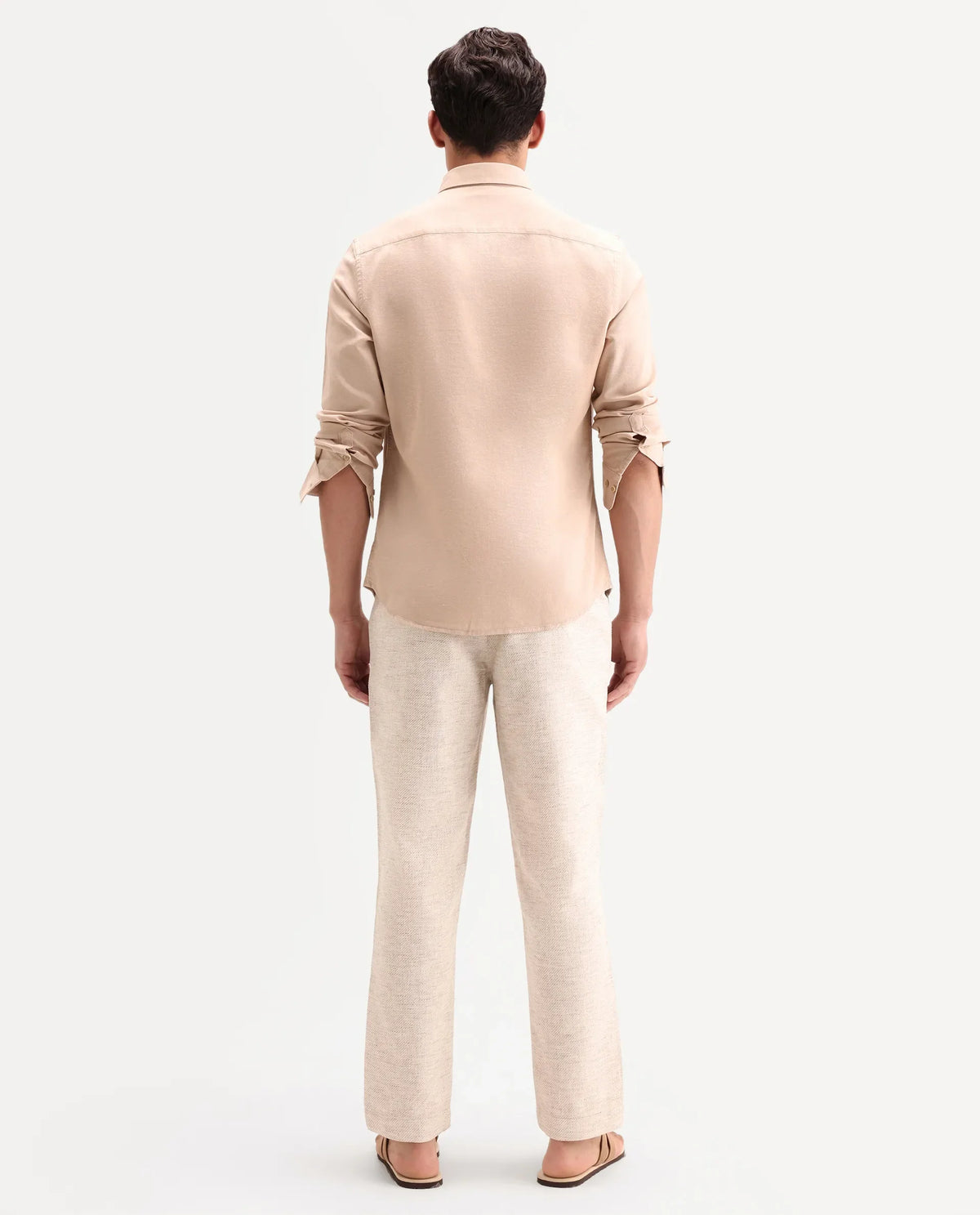 Rare Rabbit Men's Mina Beige Polyester Blend Fabric Regular Fit Plain Trouser