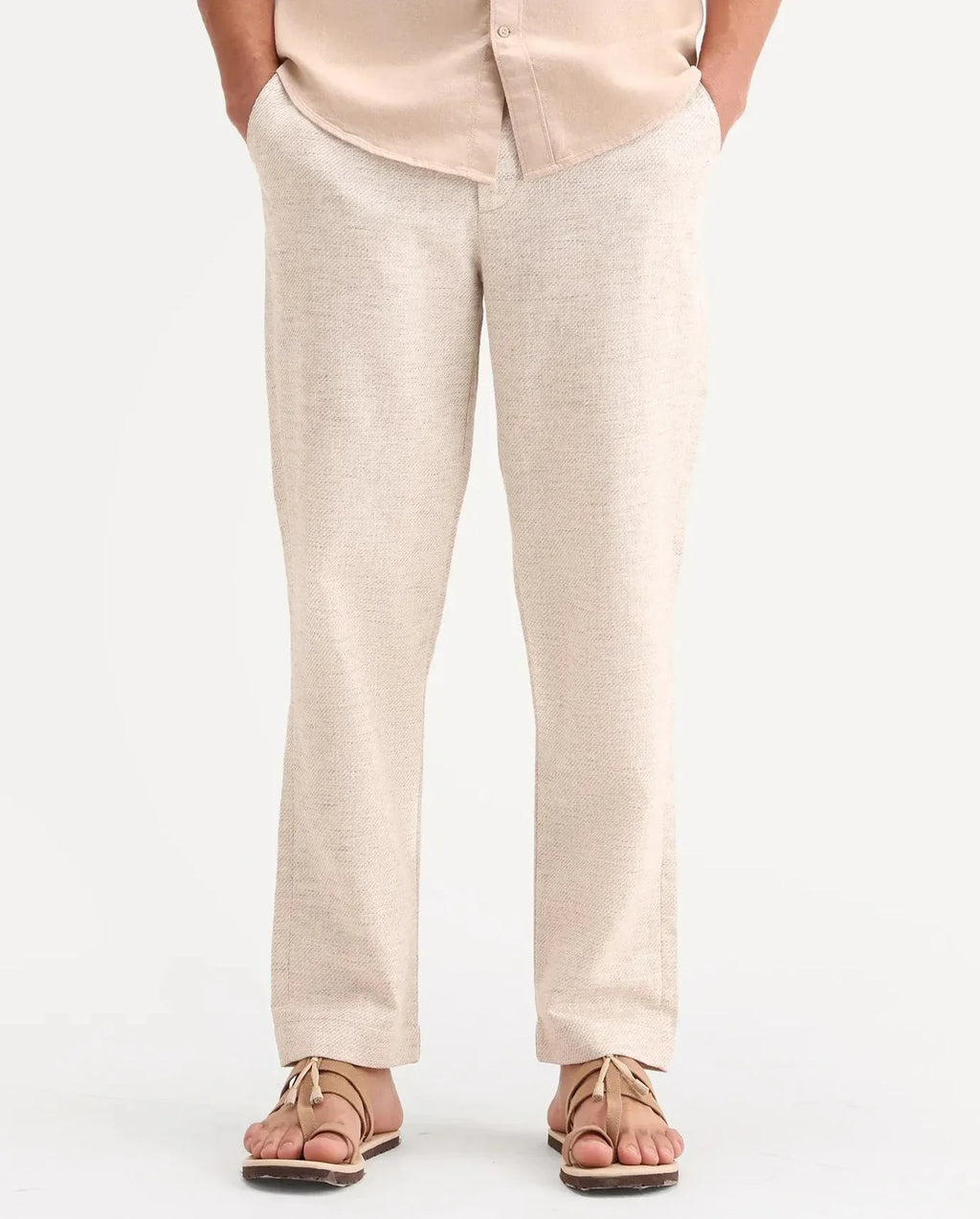 Rare Rabbit Men's Mina Beige Polyester Blend Fabric Regular Fit Plain Trouser