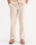 Rare Rabbit Men's Mina Beige Polyester Blend Fabric Regular Fit Plain Trouser