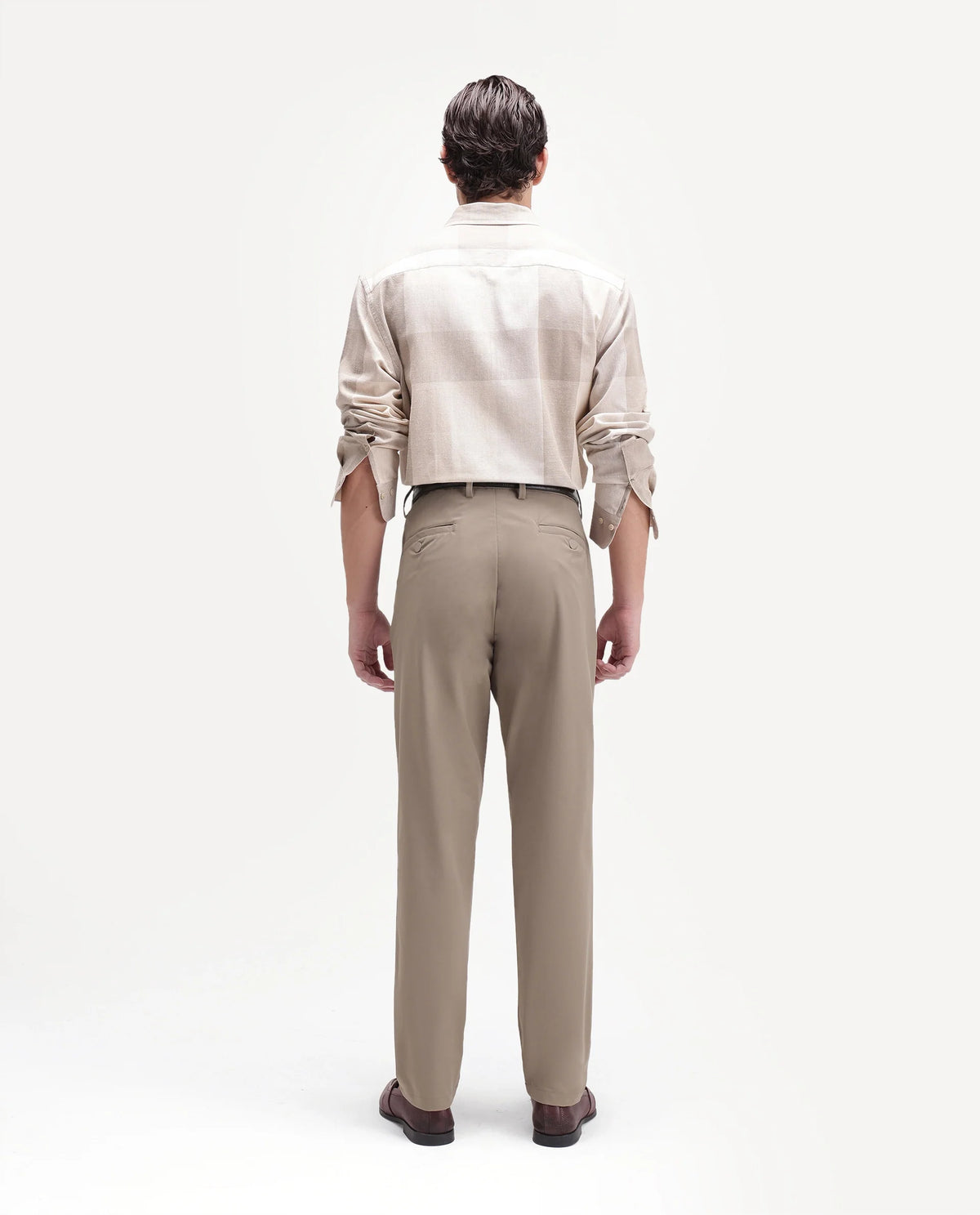 Rare Rabbit Men's Alvs Khaki Polyester Fabric Regular Fit Plain Trouser