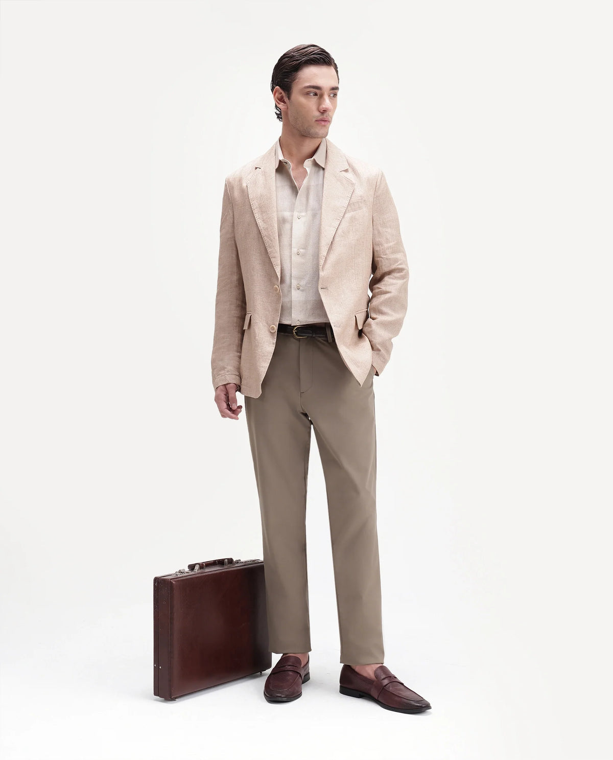 Rare Rabbit Men's Alvs Khaki Polyester Fabric Regular Fit Plain Trouser