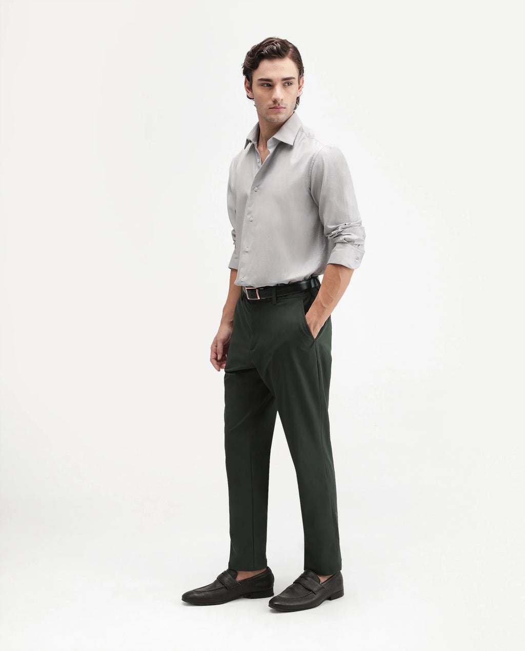 Rare Rabbit Men's Alvs Dark Green Polyester Fabric Regular Fit Plain Trouser