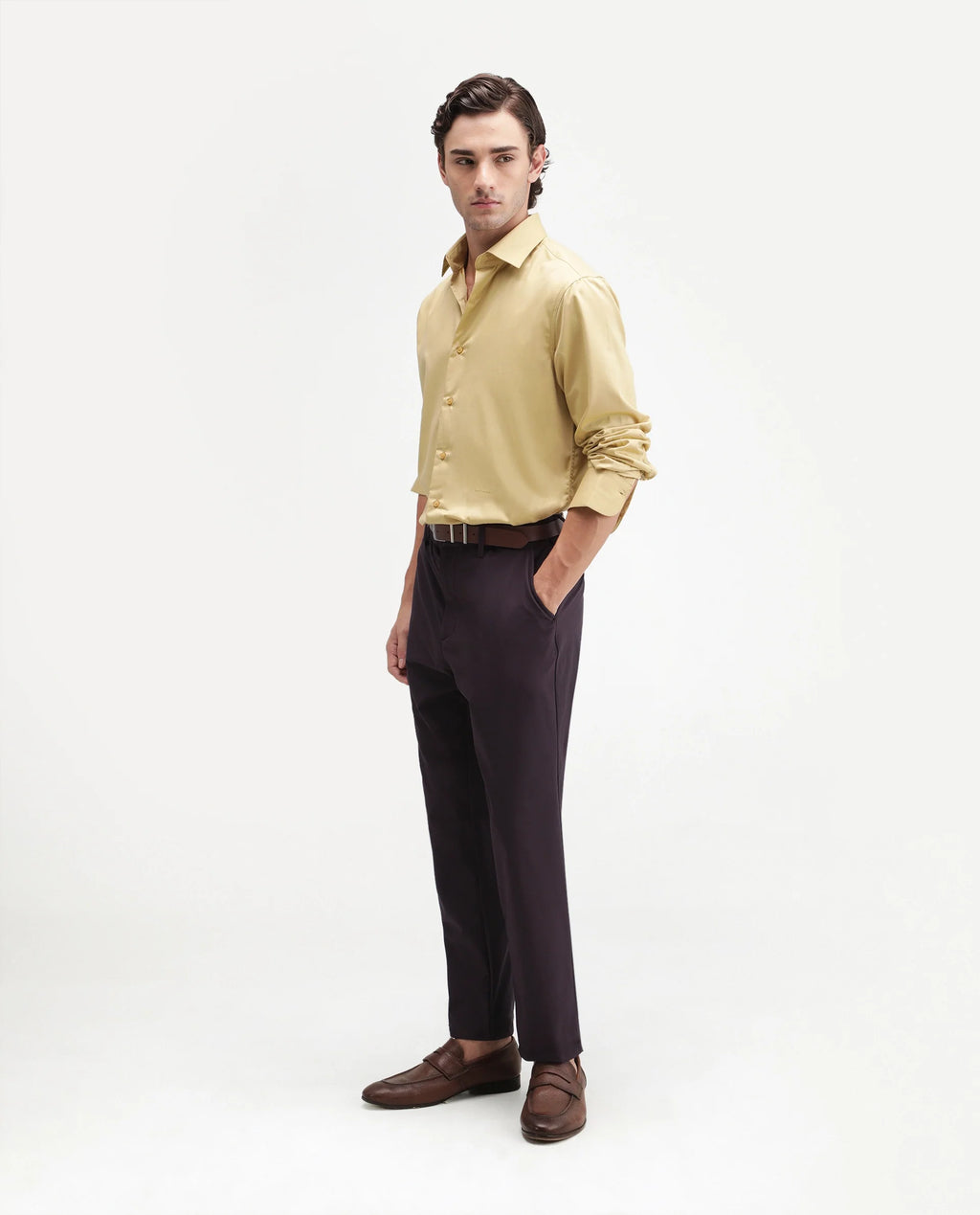 Rare Rabbit Men's Alvs Dark Purple Polyester Fabric Regular Fit Plain Trouser