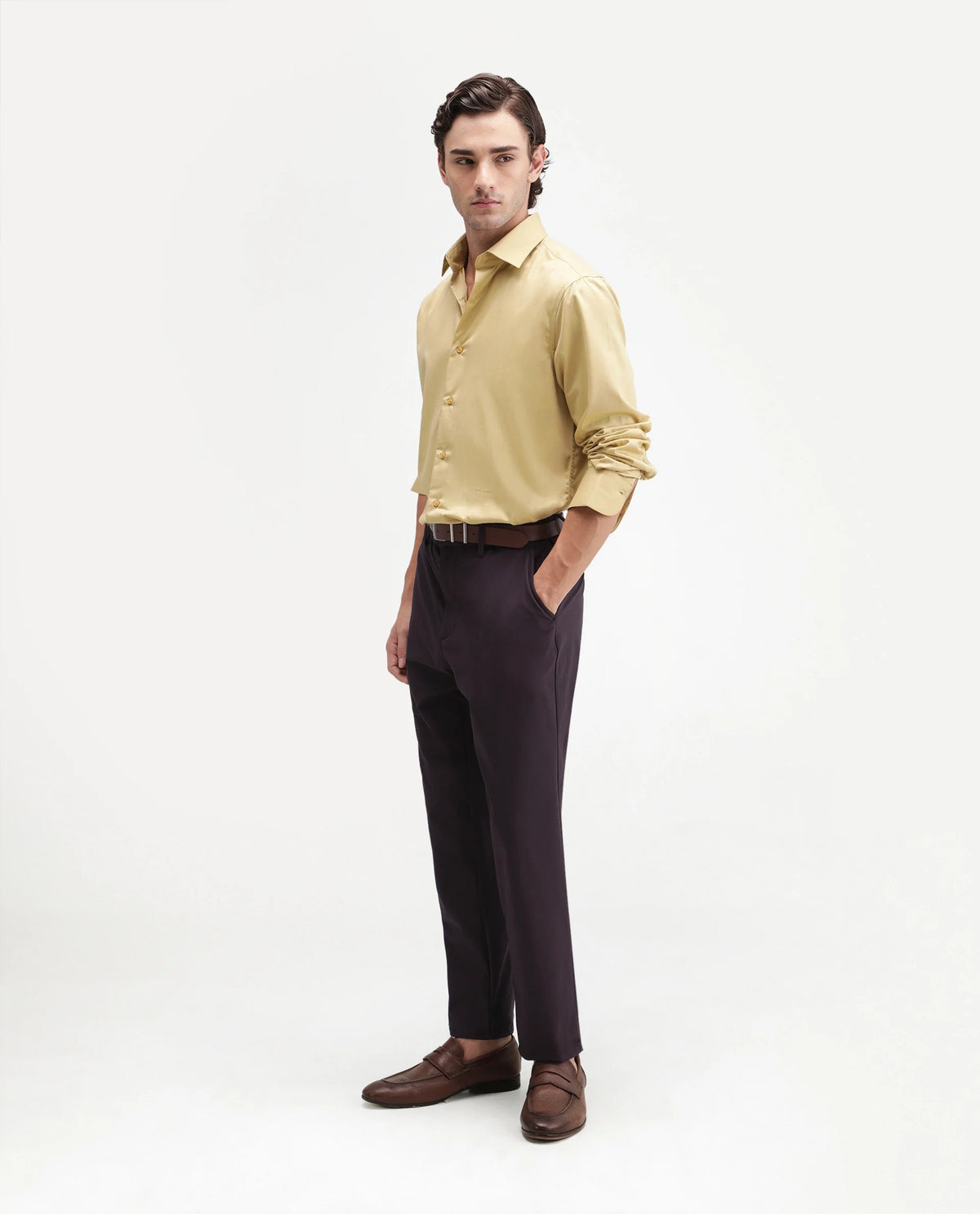Rare Rabbit Men's Alvs Dark Purple Polyester Fabric Regular Fit Plain Trouser