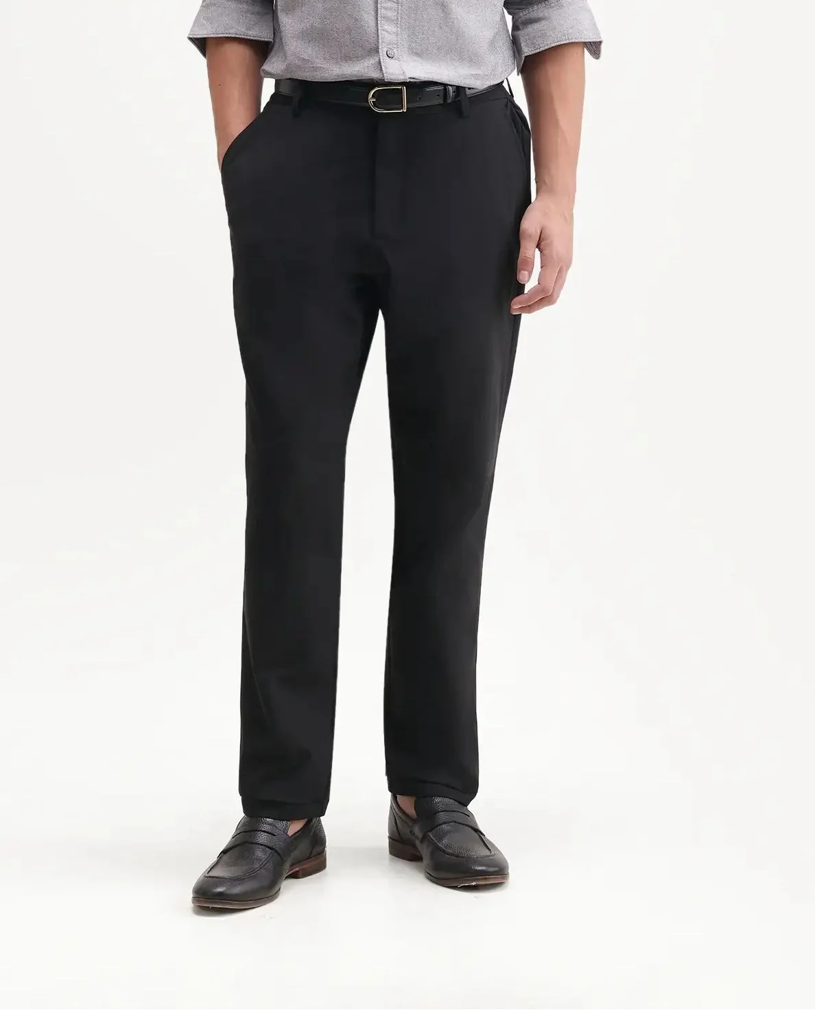 Rare Rabbit Men's Alvs Black Polyester Fabric Regular Fit Plain Trouser