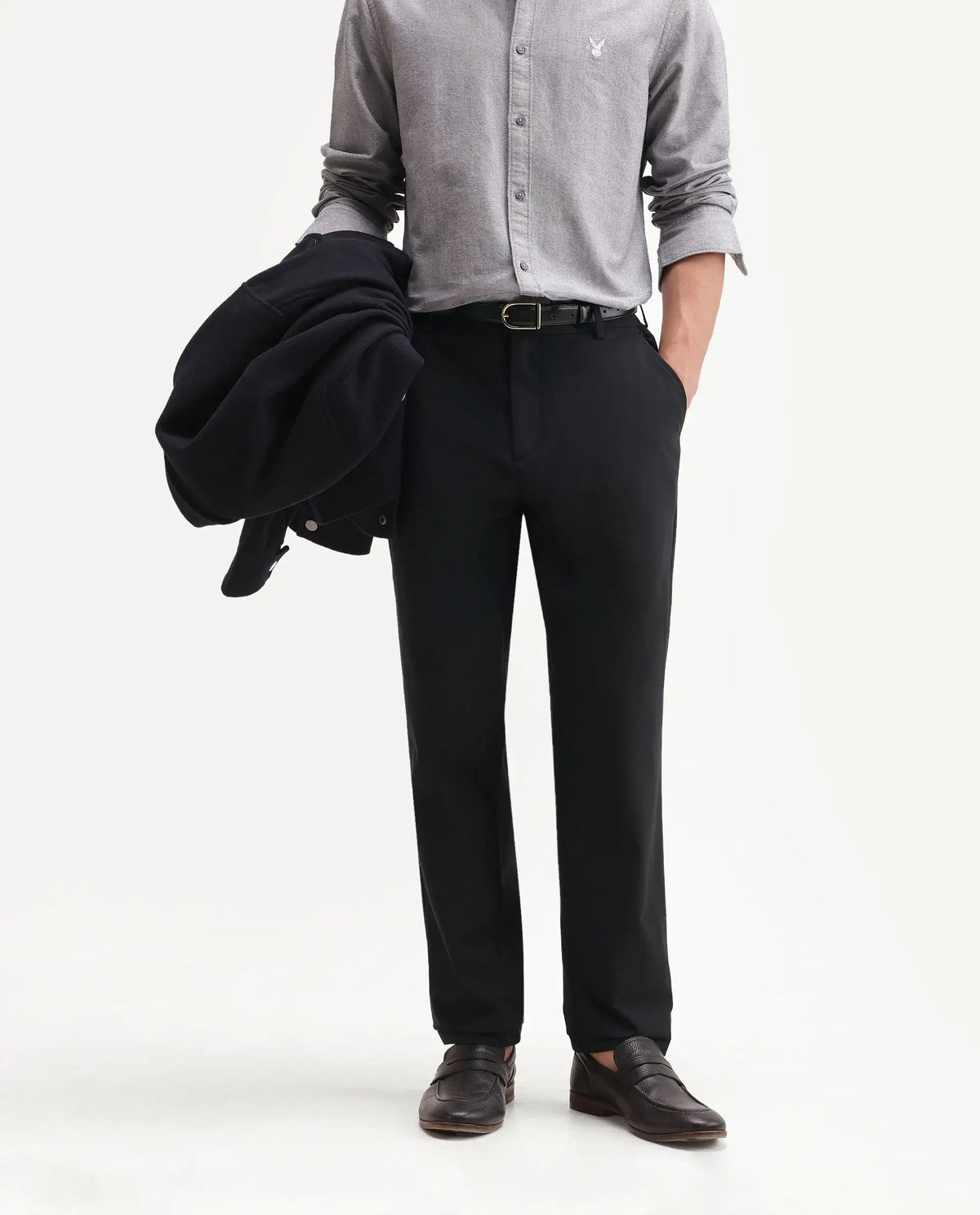 Rare Rabbit Men's Alvs Black Polyester Fabric Regular Fit Plain Trouser