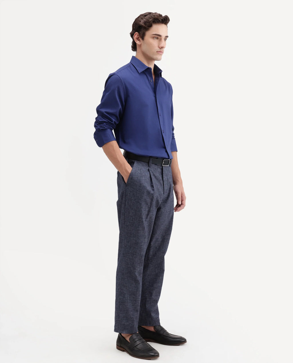 Rare Rabbit Men's Cami Dark Blue Cotton Blend Fabric Regular Fit Plain Trouser