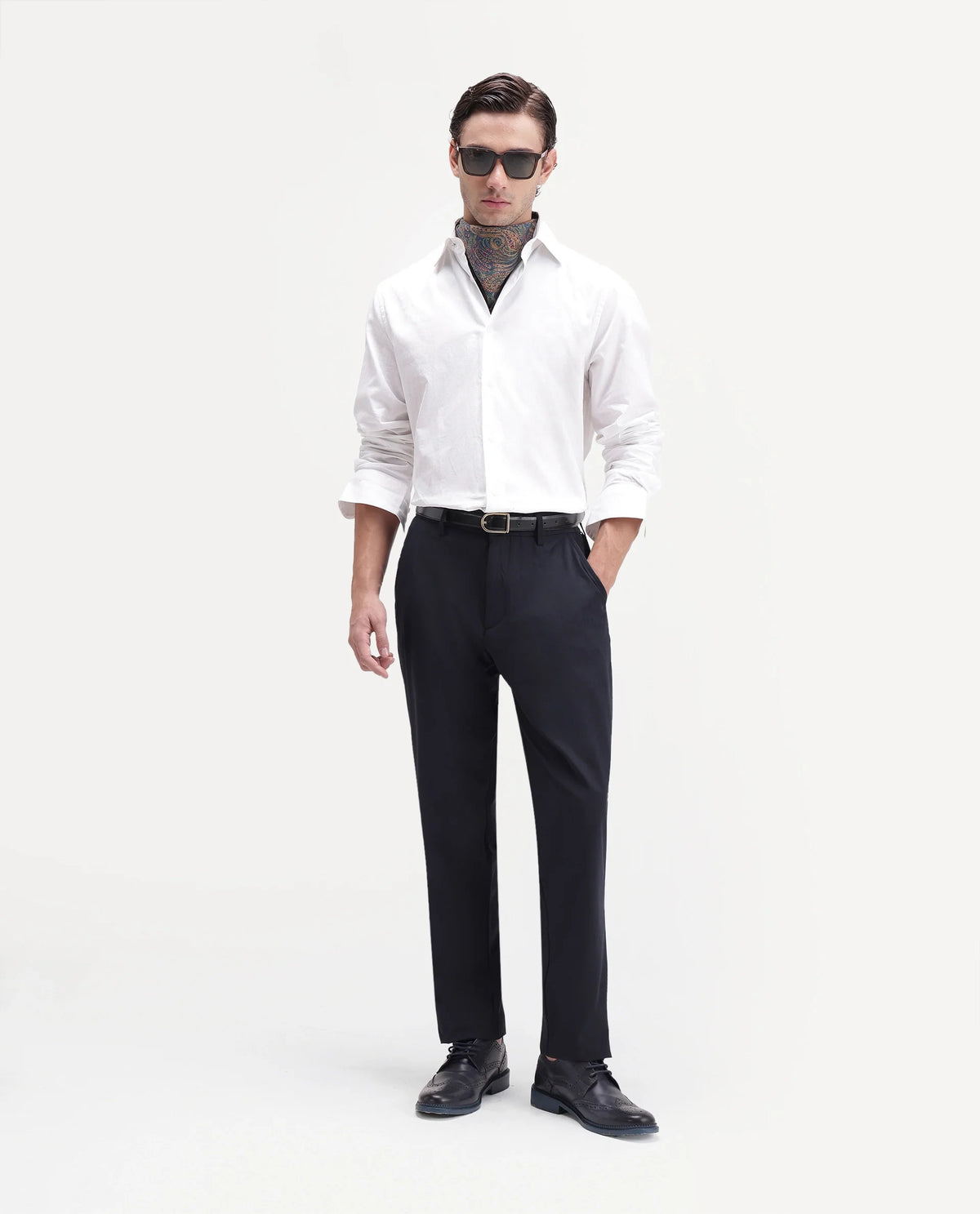 Rare Rabbit Men's Edom-B Navy Polyester Blend Fabric Regular Fit Plain Trouser