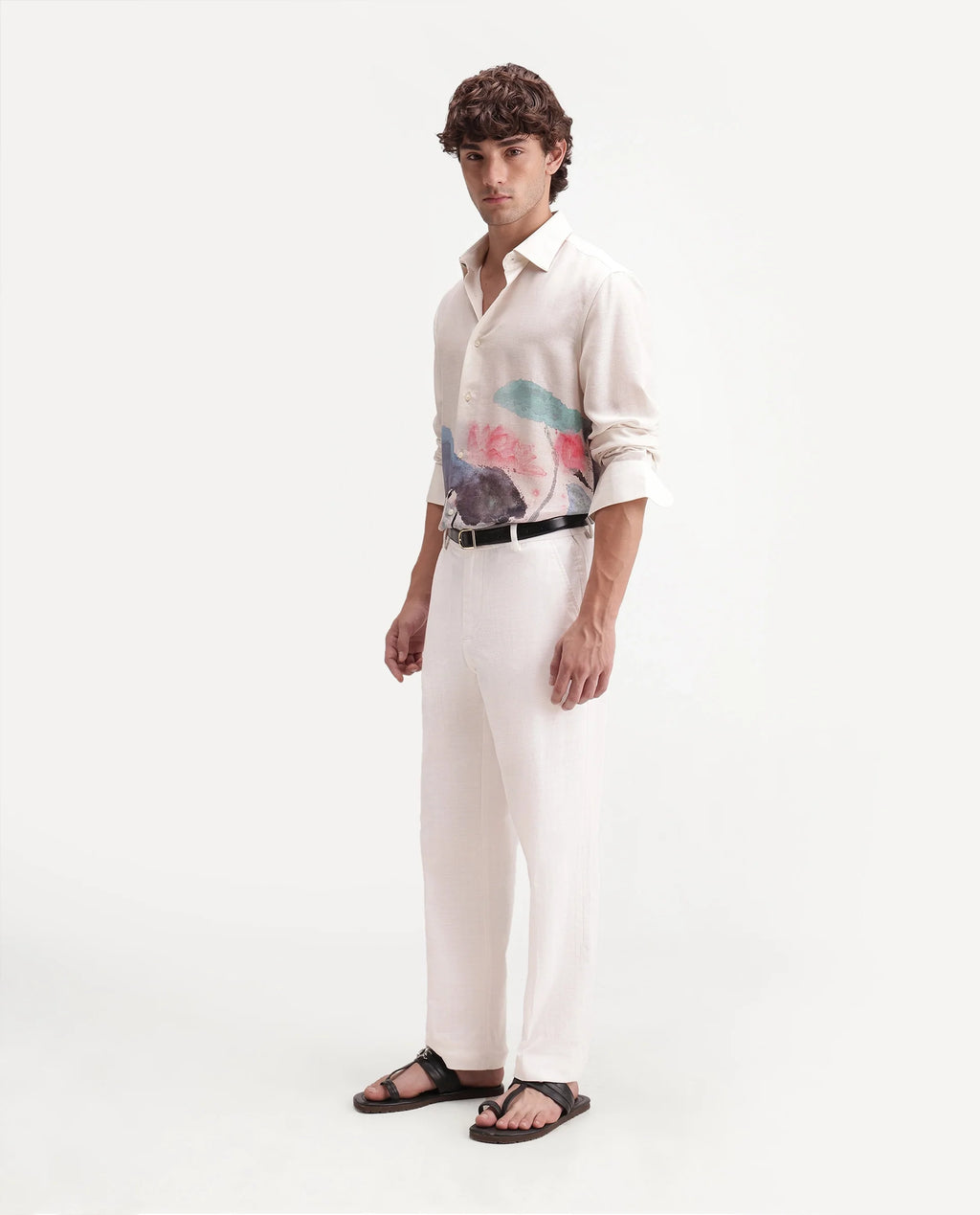 Rare Rabbit Men's Forge White Linen Blend Fabric Regular Fit Plain Trouser
