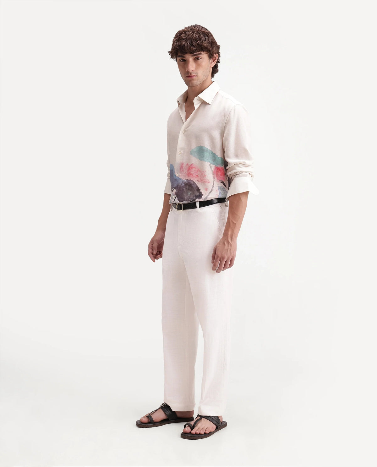 Rare Rabbit Men's Forge White Linen Blend Fabric Regular Fit Plain Trouser