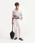 Rare Rabbit Men's Forge White Linen Blend Fabric Regular Fit Plain Trouser