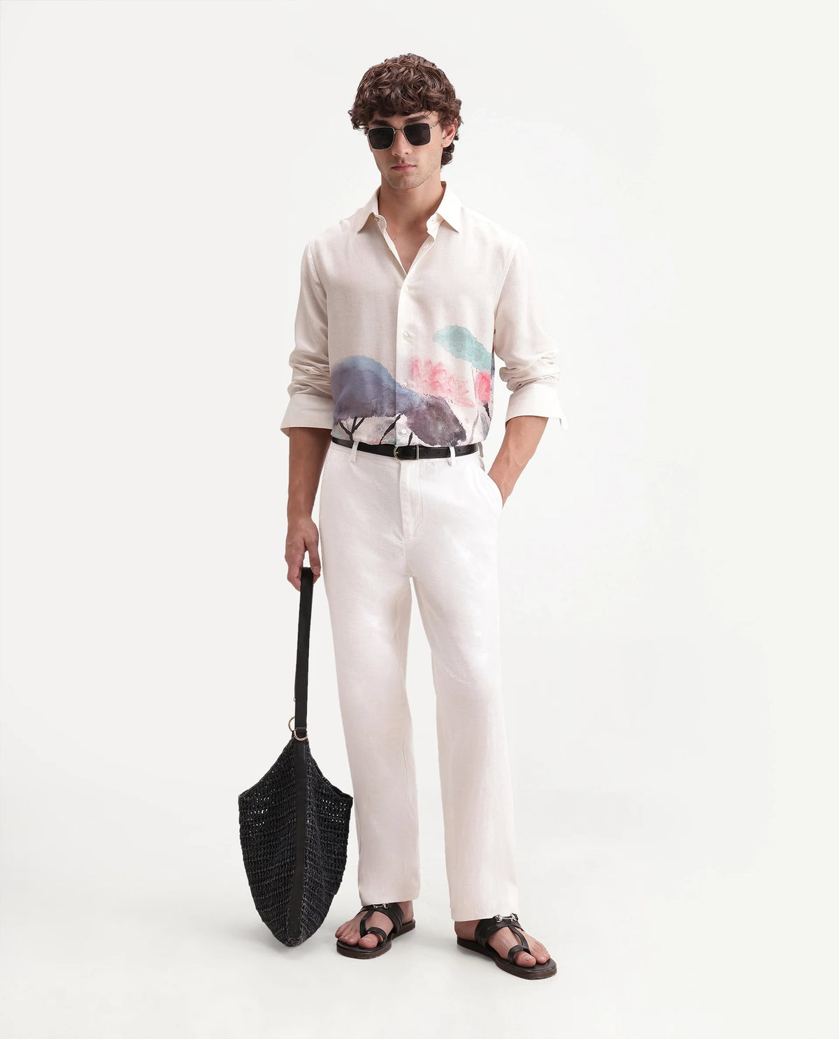 Rare Rabbit Men's Forge White Linen Blend Fabric Regular Fit Plain Trouser
