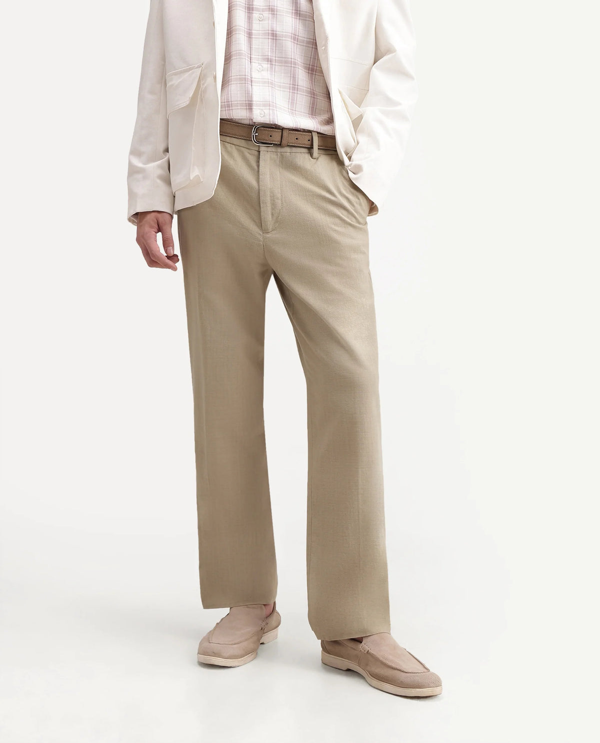Rare Rabbit Men's Forge Khaki Linen Blend Fabric Regular Fit Plain Trouser