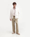 Rare Rabbit Men's Forge Khaki Linen Blend Fabric Regular Fit Plain Trouser
