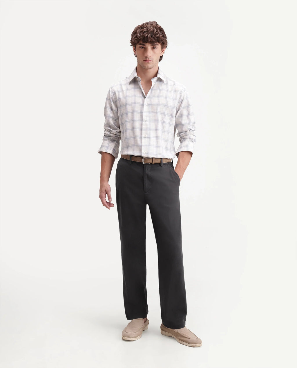 Rare Rabbit Men's Forge Dark Grey Linen Blend Fabric Regular Fit Plain Trouser