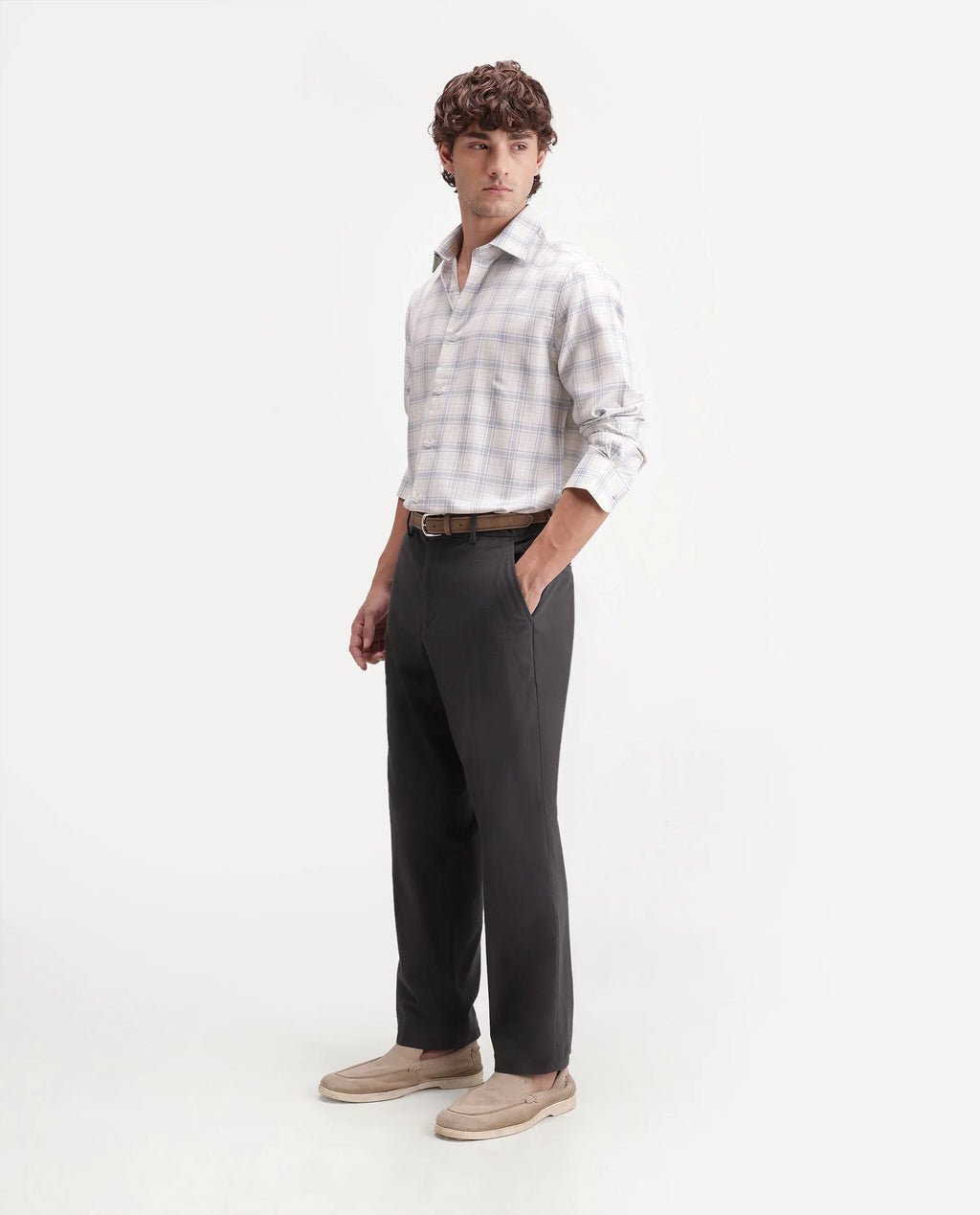 Rare Rabbit Men's Forge Dark Grey Linen Blend Fabric Regular Fit Plain Trouser