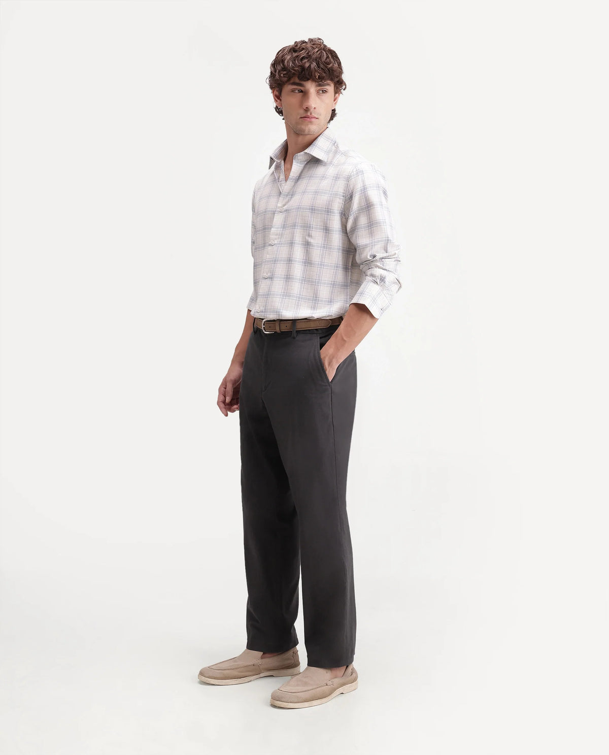 Rare Rabbit Men's Forge Dark Grey Linen Blend Fabric Regular Fit Plain Trouser