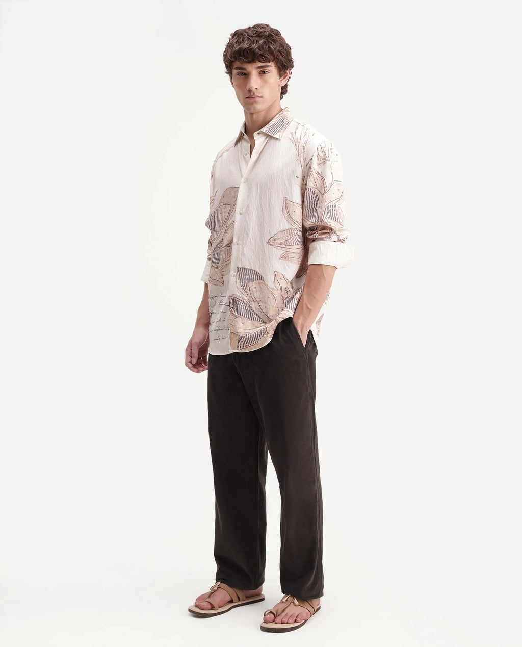 Rare Rabbit Men's Chant-B Dark Brown Cotton Straight Fit Length Trouser