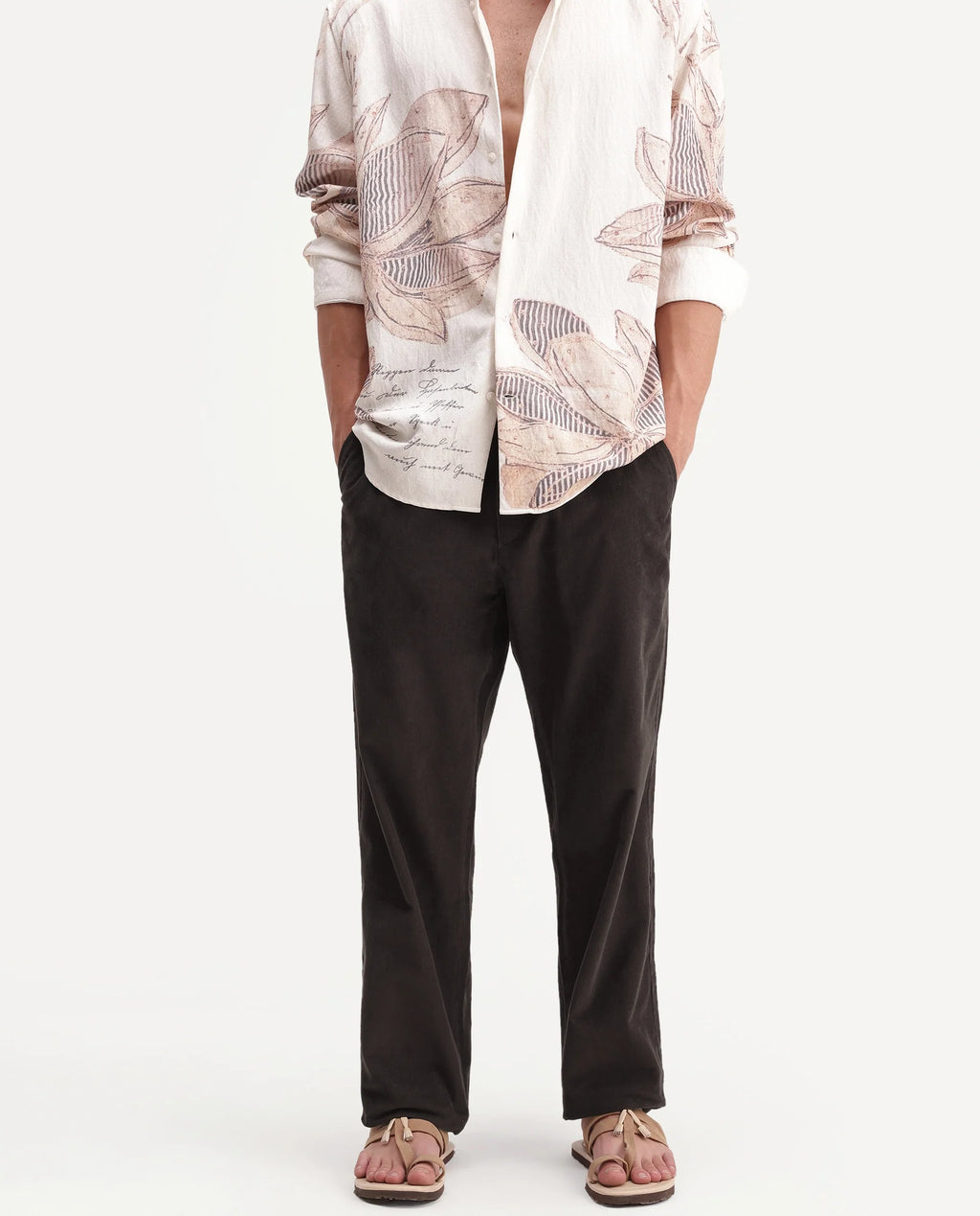Rare Rabbit Men's Chant-B Dark Brown Cotton Straight Fit Length Trouser