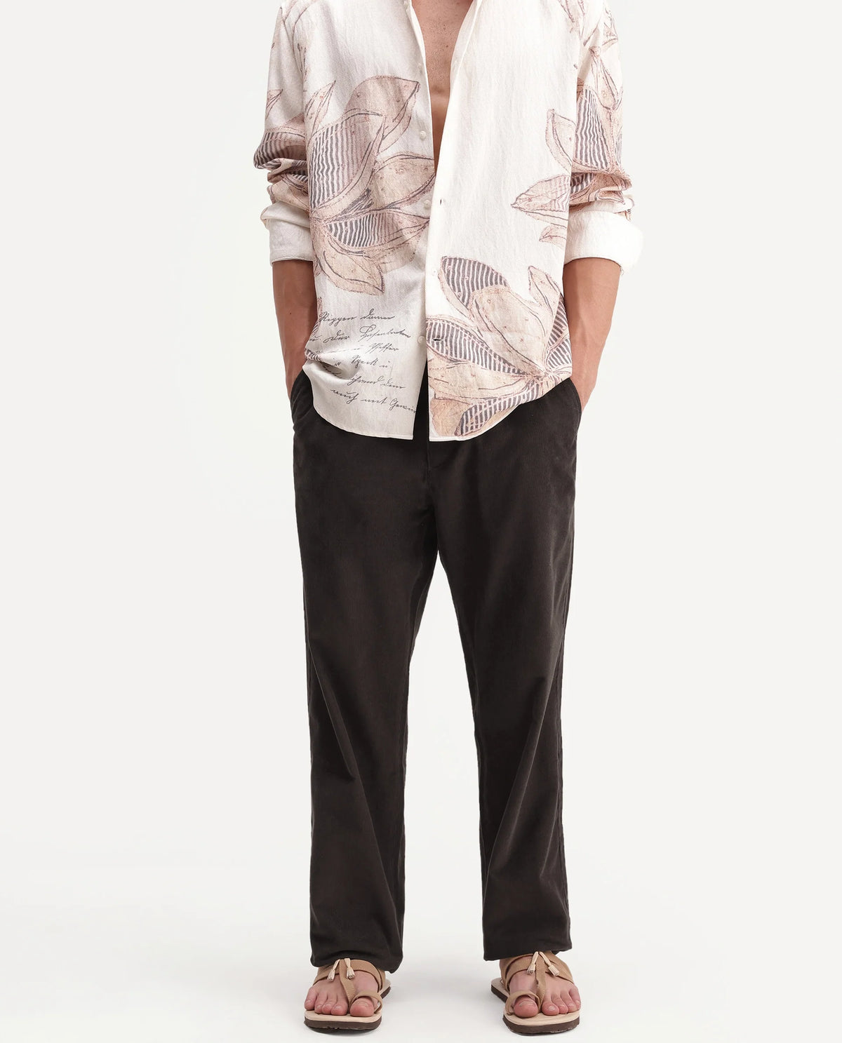 Rare Rabbit Men's Chant-B Dark Brown Cotton Straight Fit Length Trouser
