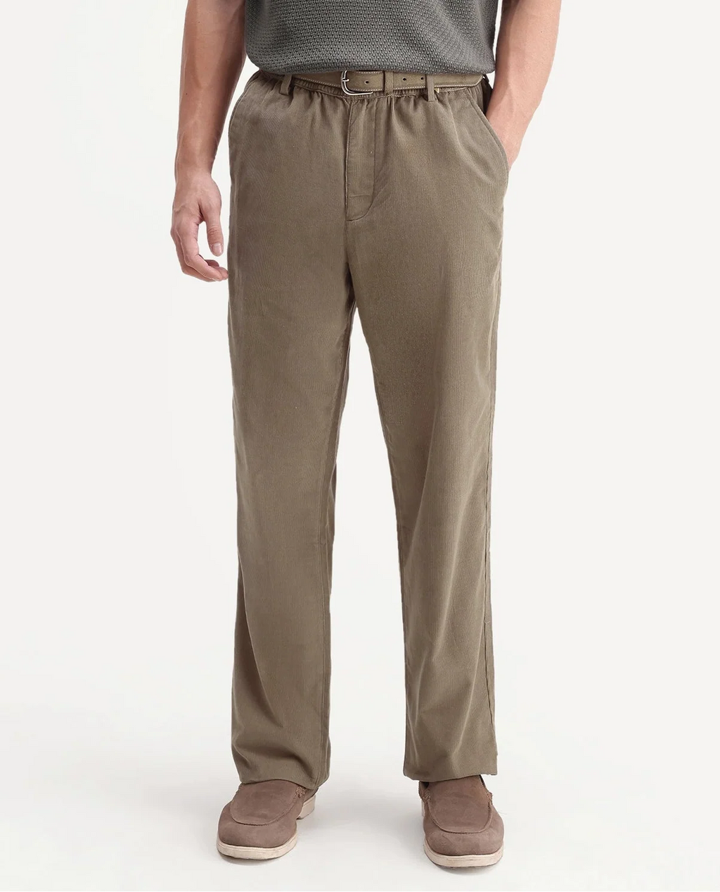 Rare Rabbit Men's Chant-B Dark Beige Cotton Straight Fit Regular Length Trouser