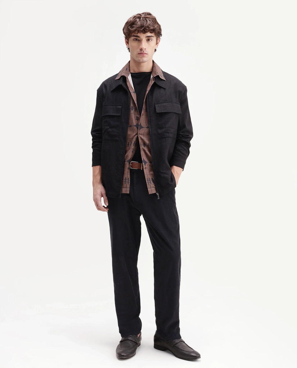 Rare Rabbit Men's Chans Black Cotton Straight Fit Length Plain Trouser