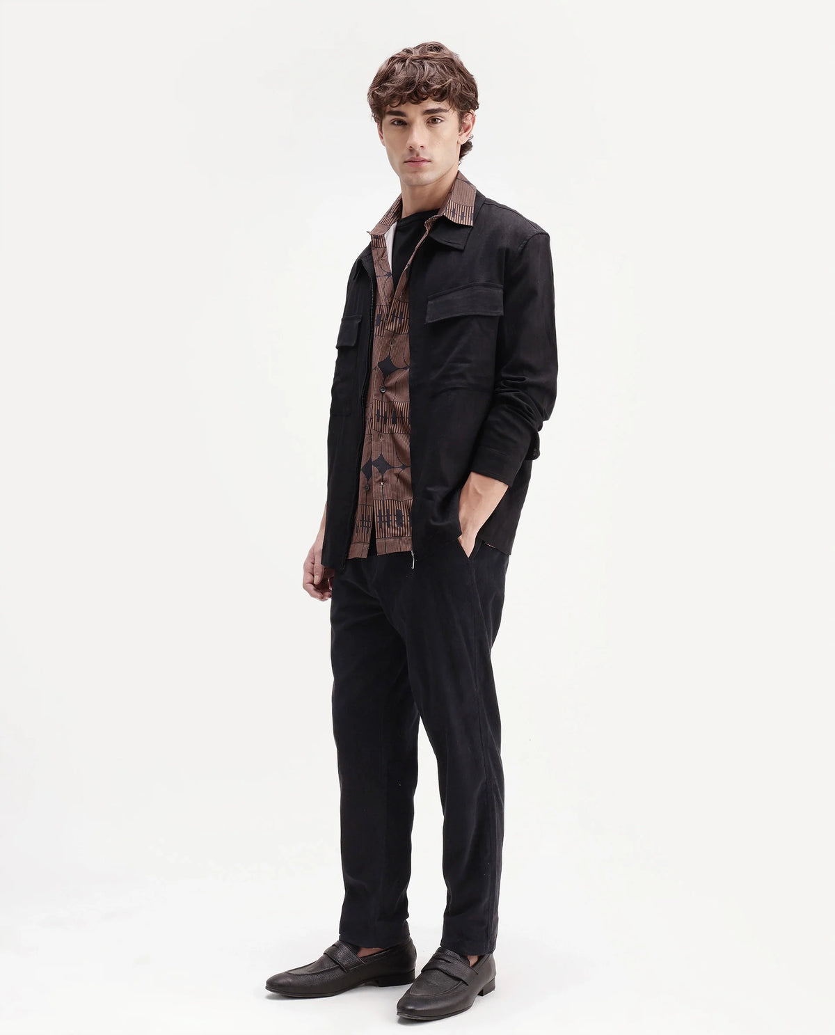 Rare Rabbit Men's Chans Black Cotton Straight Fit Length Plain Trouser