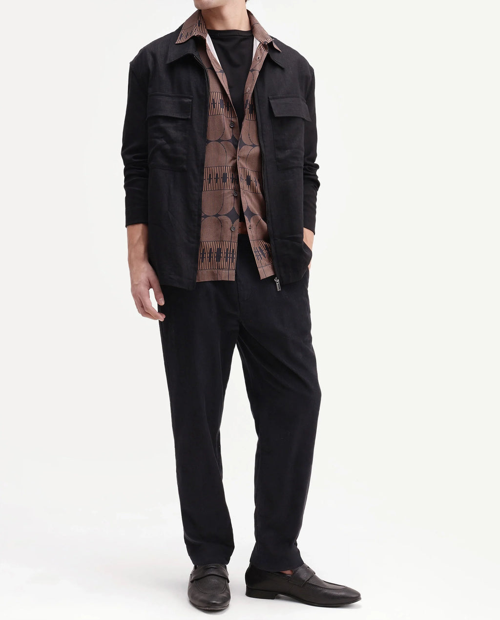 Rare Rabbit Men's Chans Black Cotton Straight Fit Length Plain Trouser