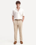 Rare Rabbit Men's Chans Beige Cotton Straight Fit Length Plain Trouser