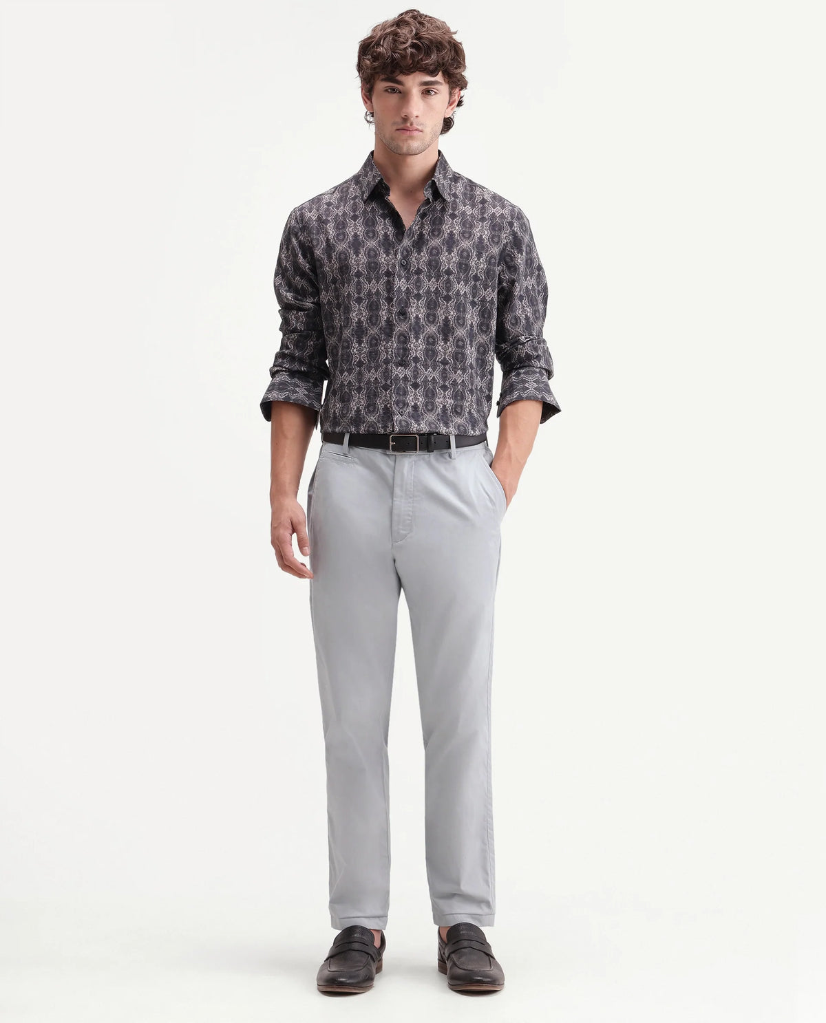 Rare Rabbit Men's Eder-T Light Blue Cotton Fabric Regular Fit Plain Trouser