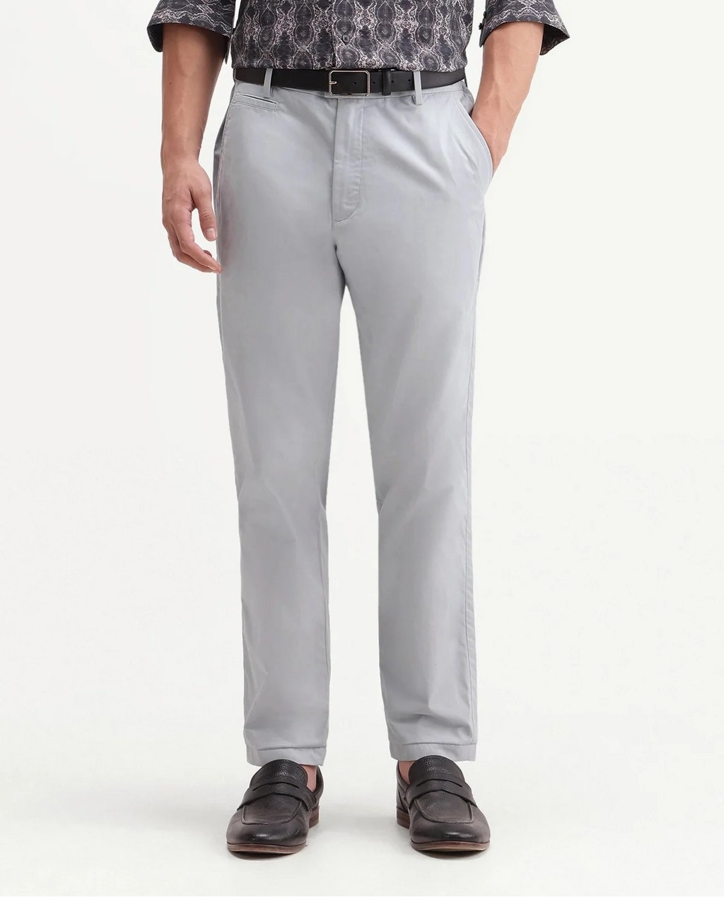 Rare Rabbit Men's Eder-T Light Blue Cotton Fabric Regular Fit Plain Trouser