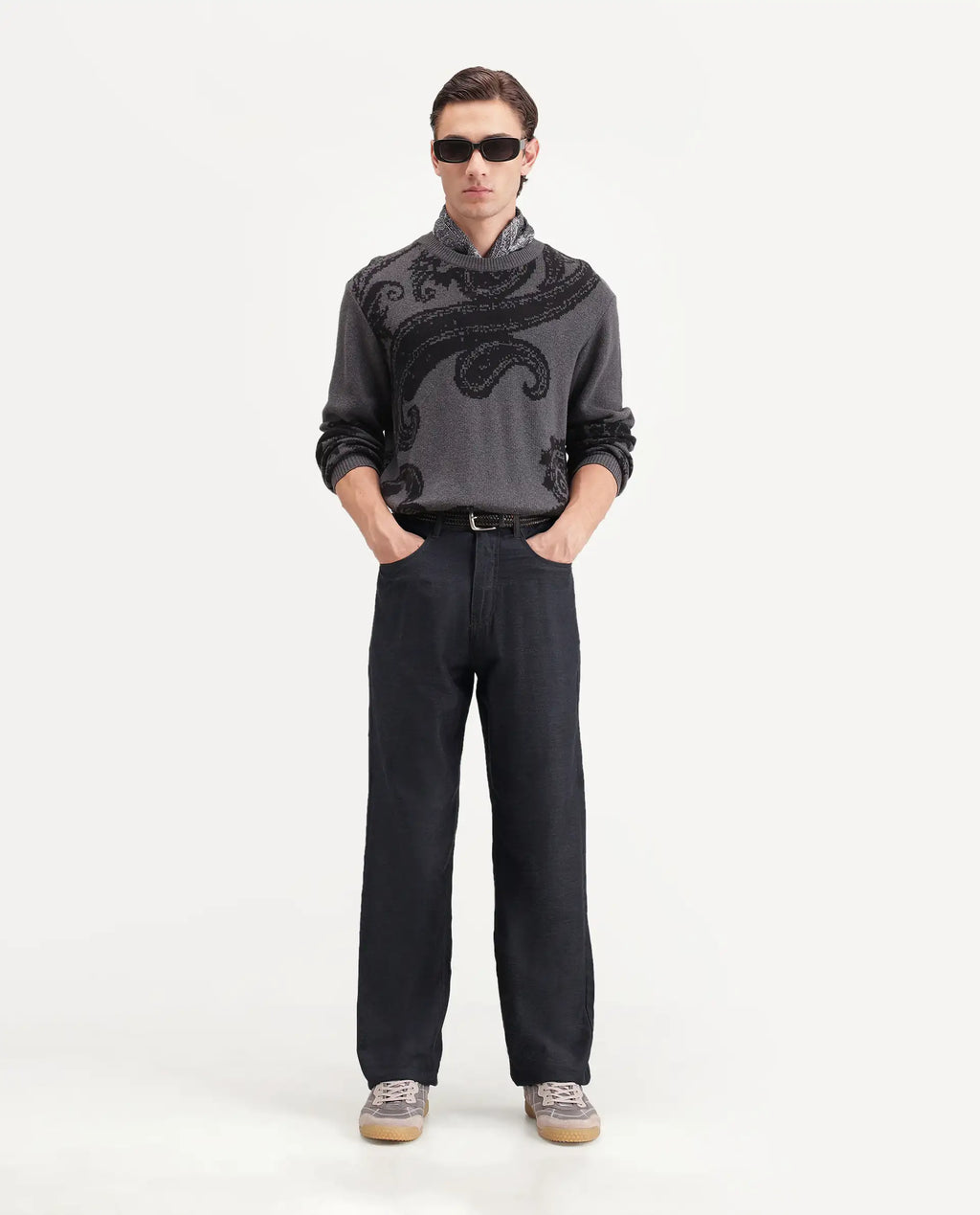 Rare Rabbit Men's Widow-B Black Cotton Blend Fabric Regular Fit Plain Trouser