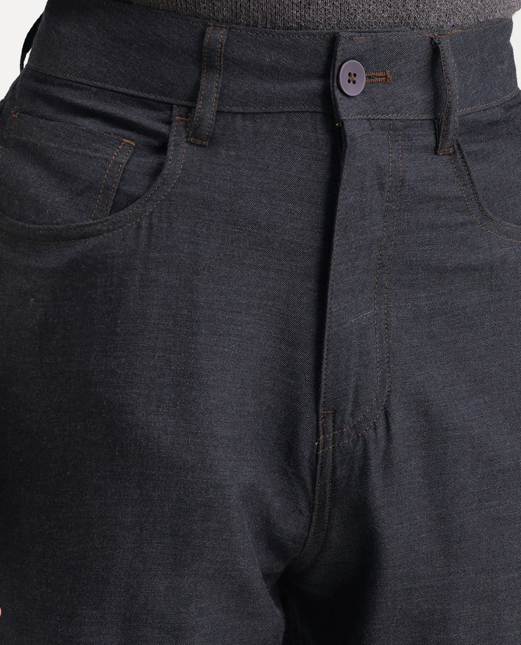 Rare Rabbit Men's Widow-B Black Cotton Blend Fabric Regular Fit Plain Trouser