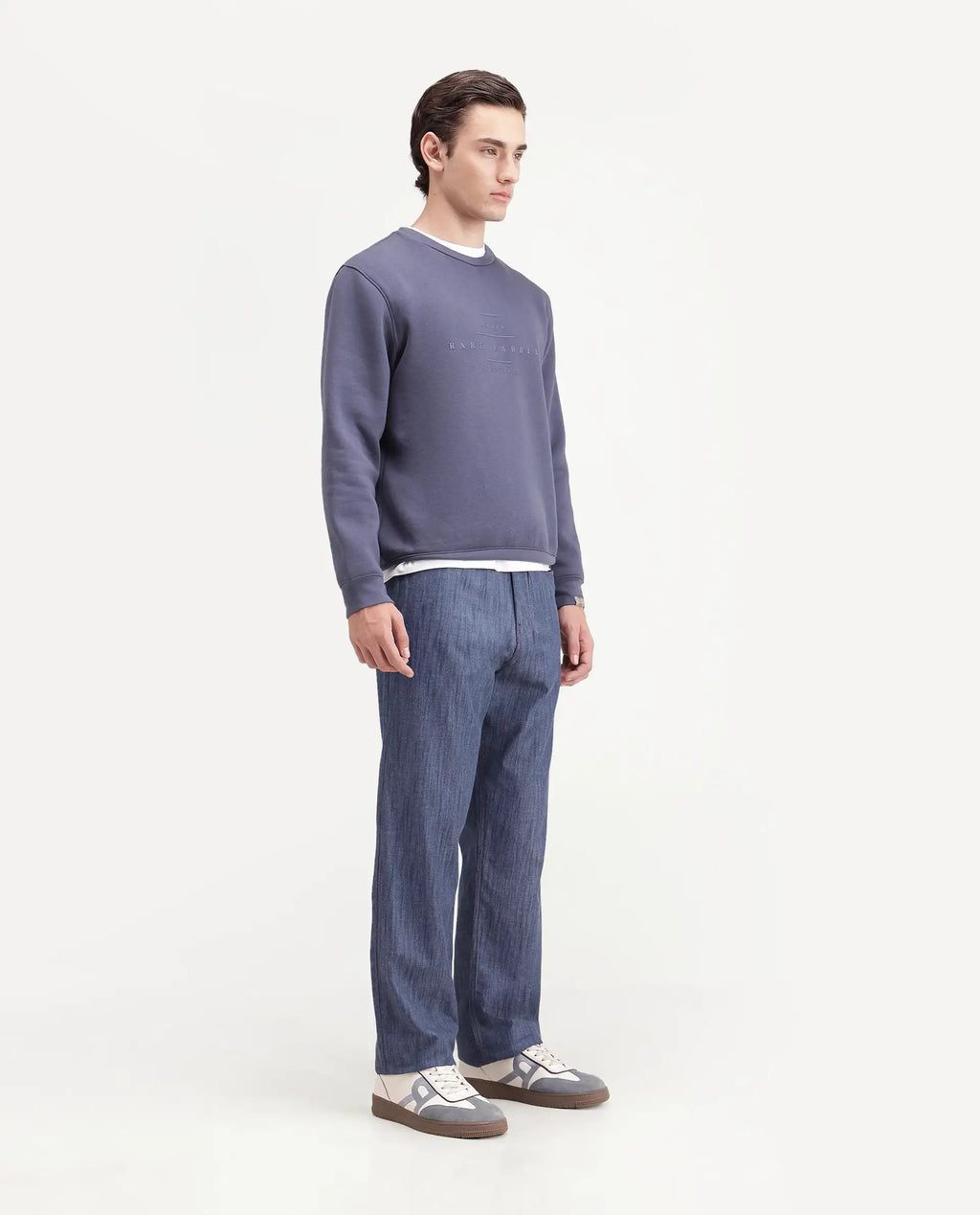 Rare Rabbit Men's Bettle-B Dark Blue Cotton Blend Fabric Regular Fit Plain Trouser
