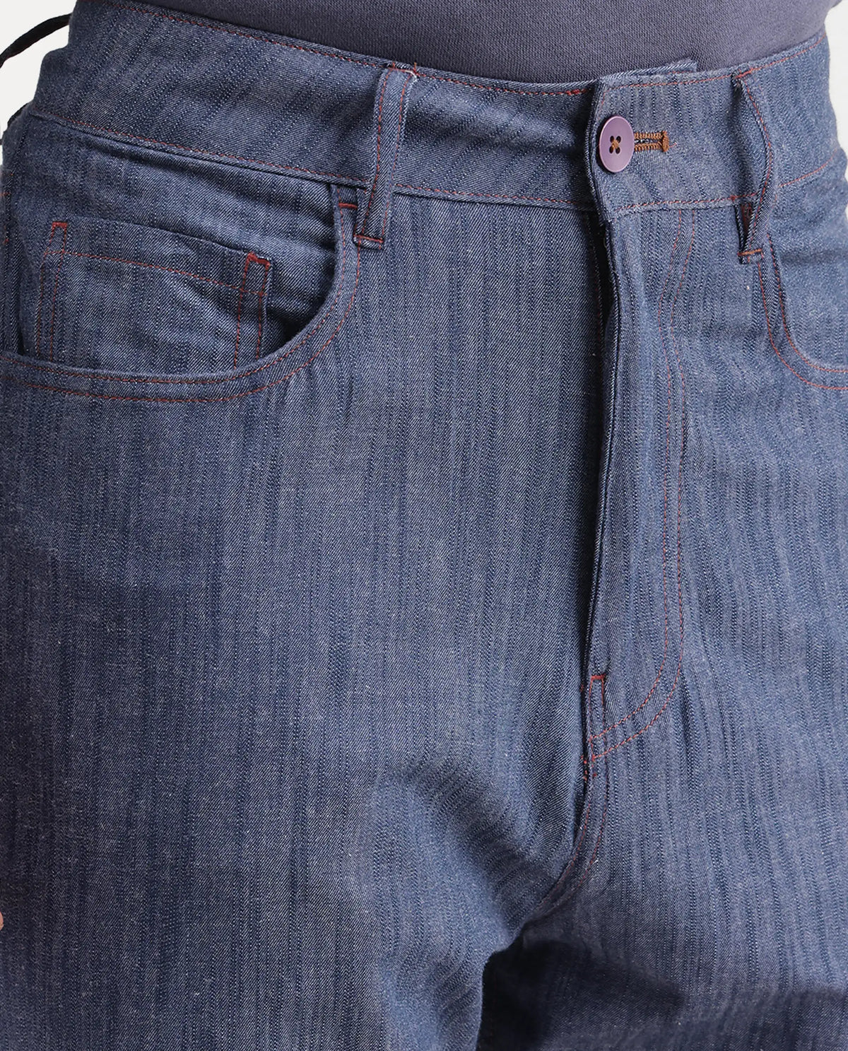 Rare Rabbit Men's Bettle-B Dark Blue Cotton Blend Fabric Regular Fit Plain Trouser
