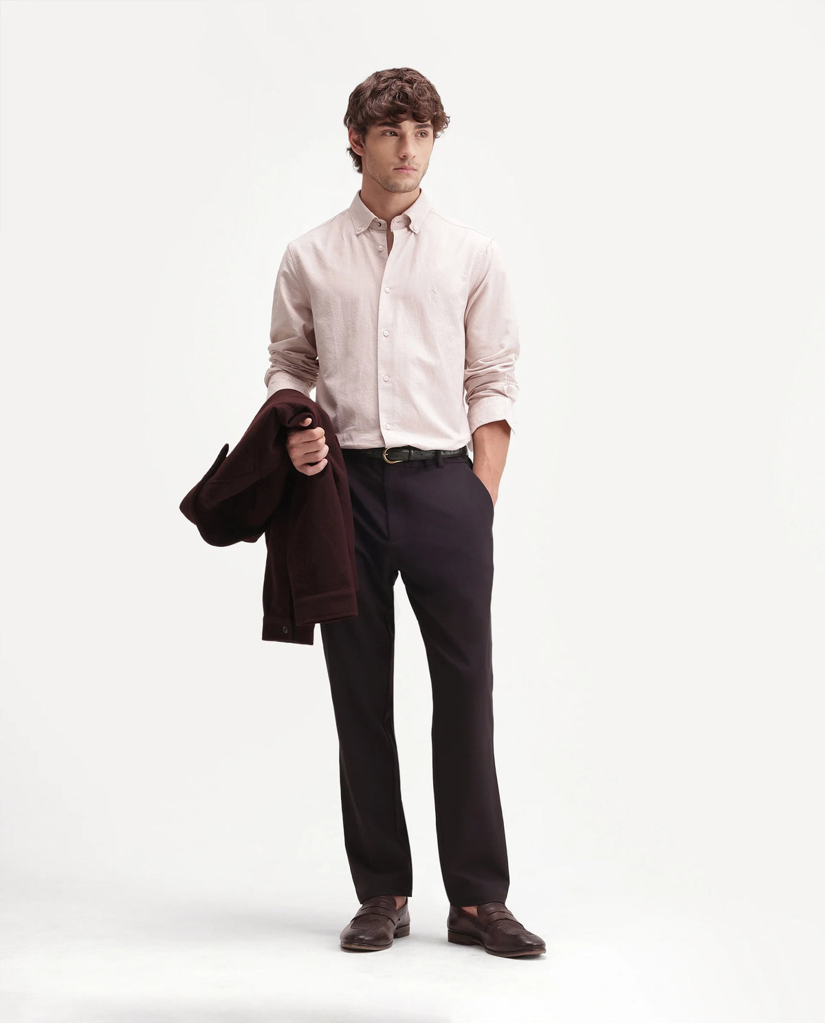 Rare Rabbit Men's Travel-Aw26 Dark Maroon Polyester Blend Fabric Regular Fit Plain Trouser