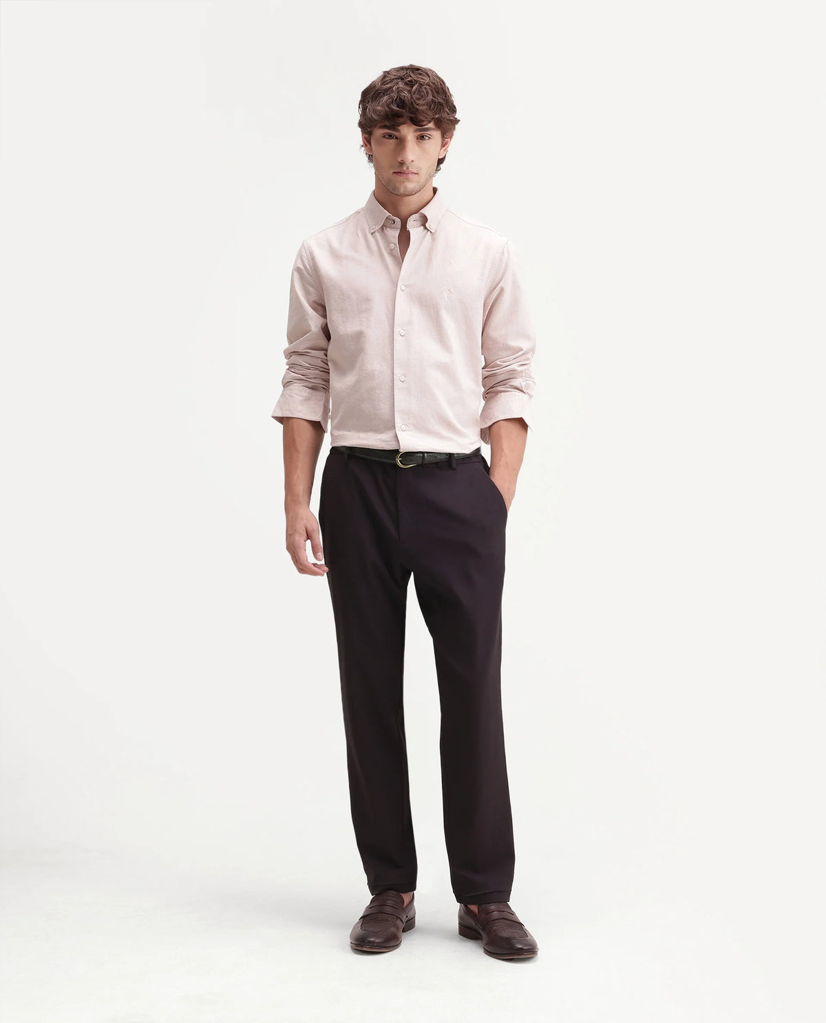 Rare Rabbit Men's Travel-Aw26 Dark Maroon Polyester Blend Fabric Regular Fit Plain Trouser