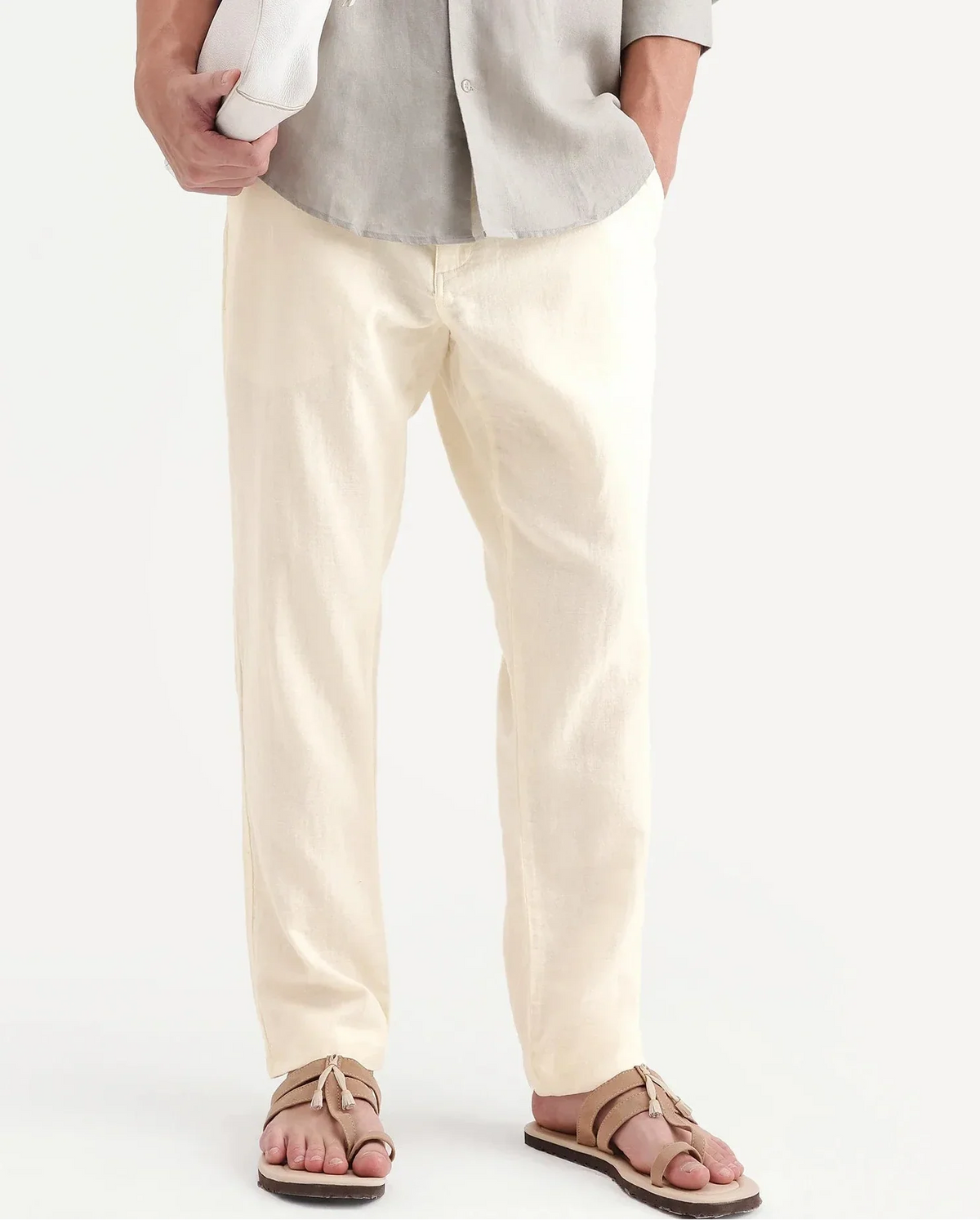 Rare Rabbit Men's Pastor-Aw26 Off White Cotton Fabric Drawstring Closure Regular Fit Plain Trouser