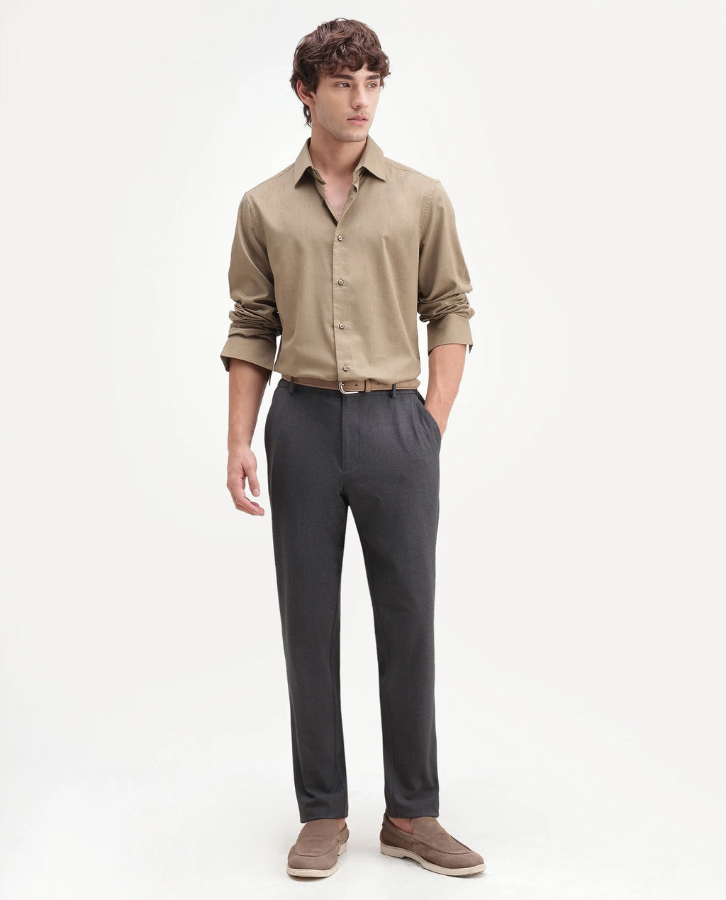 Rare Rabbit Men's Travel-Aw26 Grey Polyester Blend Fabric Regular Fit Plain Trouser