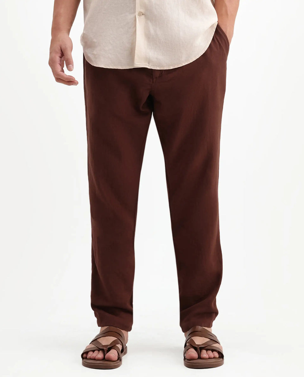 Rare Rabbit Men's Pastor-Aw26 Rust Cotton Fabric Drawstring Closure Regular Fit Plain Trouser
