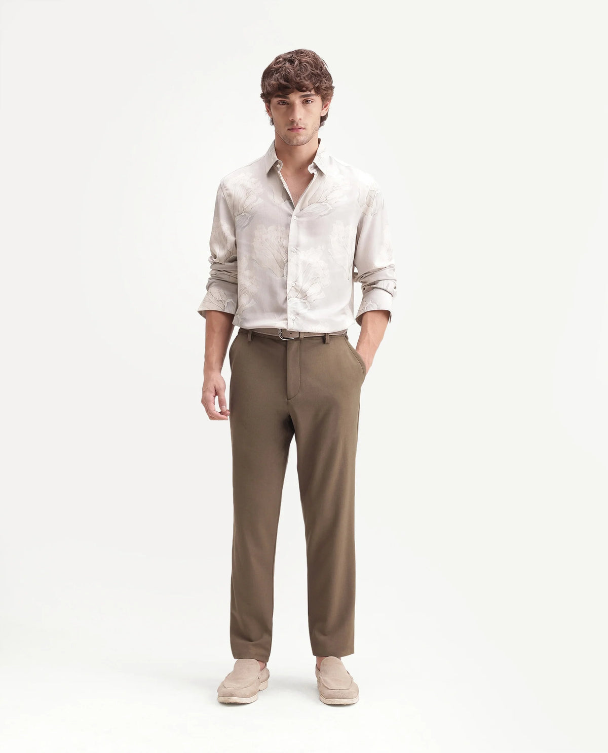Rare Rabbit Men's Driver-Aw26 Light Khaki Polyester Blend Fabric Regular Fit Plain Trouser