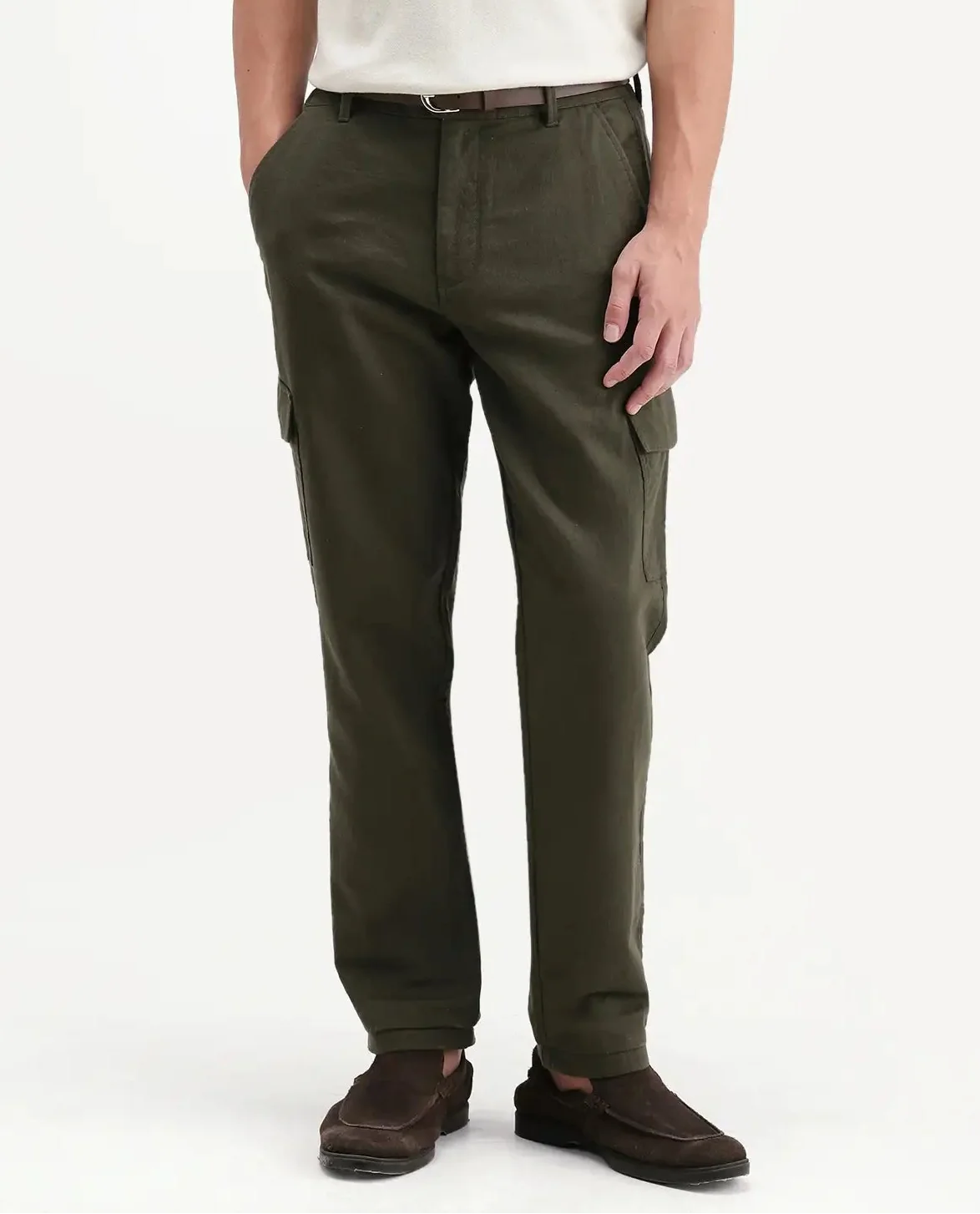 Rare Rabbit Men's Presso-Aw26 Olive Cotton Fabric Regular Fit Plain Cargo Trouser