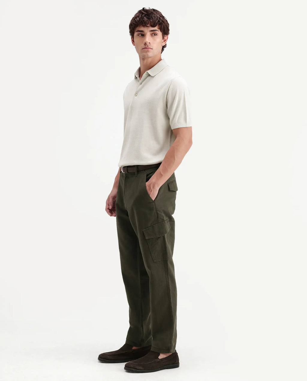 Rare Rabbit Men's Presso-Aw26 Olive Cotton Fabric Regular Fit Plain Cargo Trouser