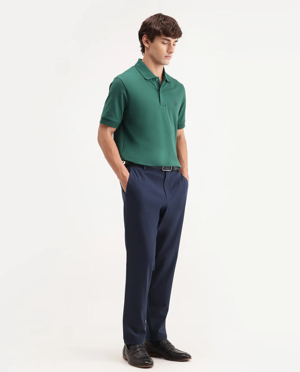 Rare Rabbit Men's Travel-Aw26 Navy Polyester Blend Fabric Regular Fit Plain Trouser