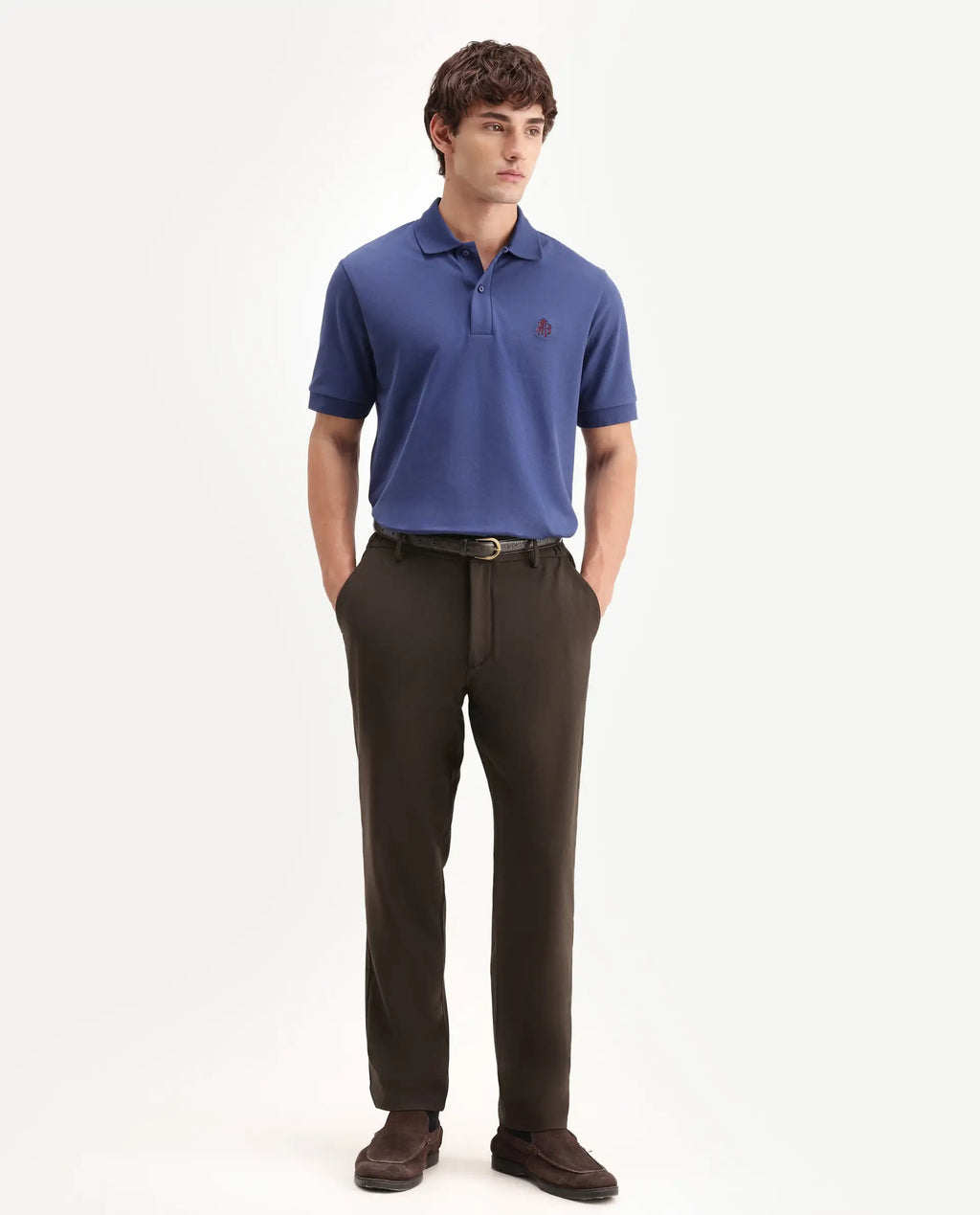 Rare Rabbit Men's Travel-Aw26 Dark Brown Polyester Blend Fabric Regular Fit Plain Trouser
