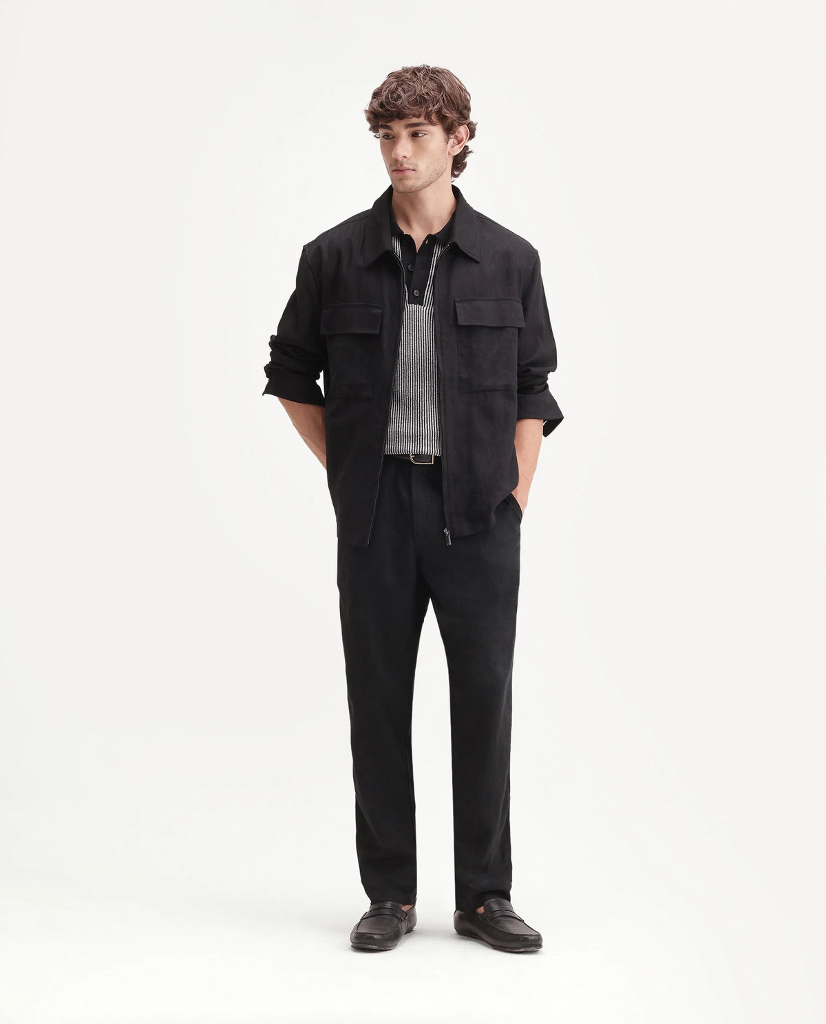 Rare Rabbit Men's Jomo-Aw26 Black Linen Blend Fabric Regular Fit Plain Trouser