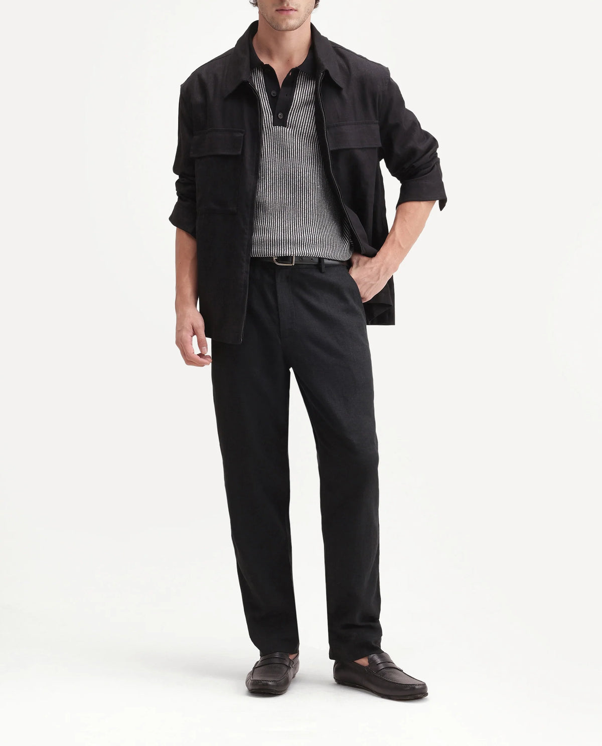 Rare Rabbit Men's Jomo-Aw26 Black Linen Blend Fabric Regular Fit Plain Trouser