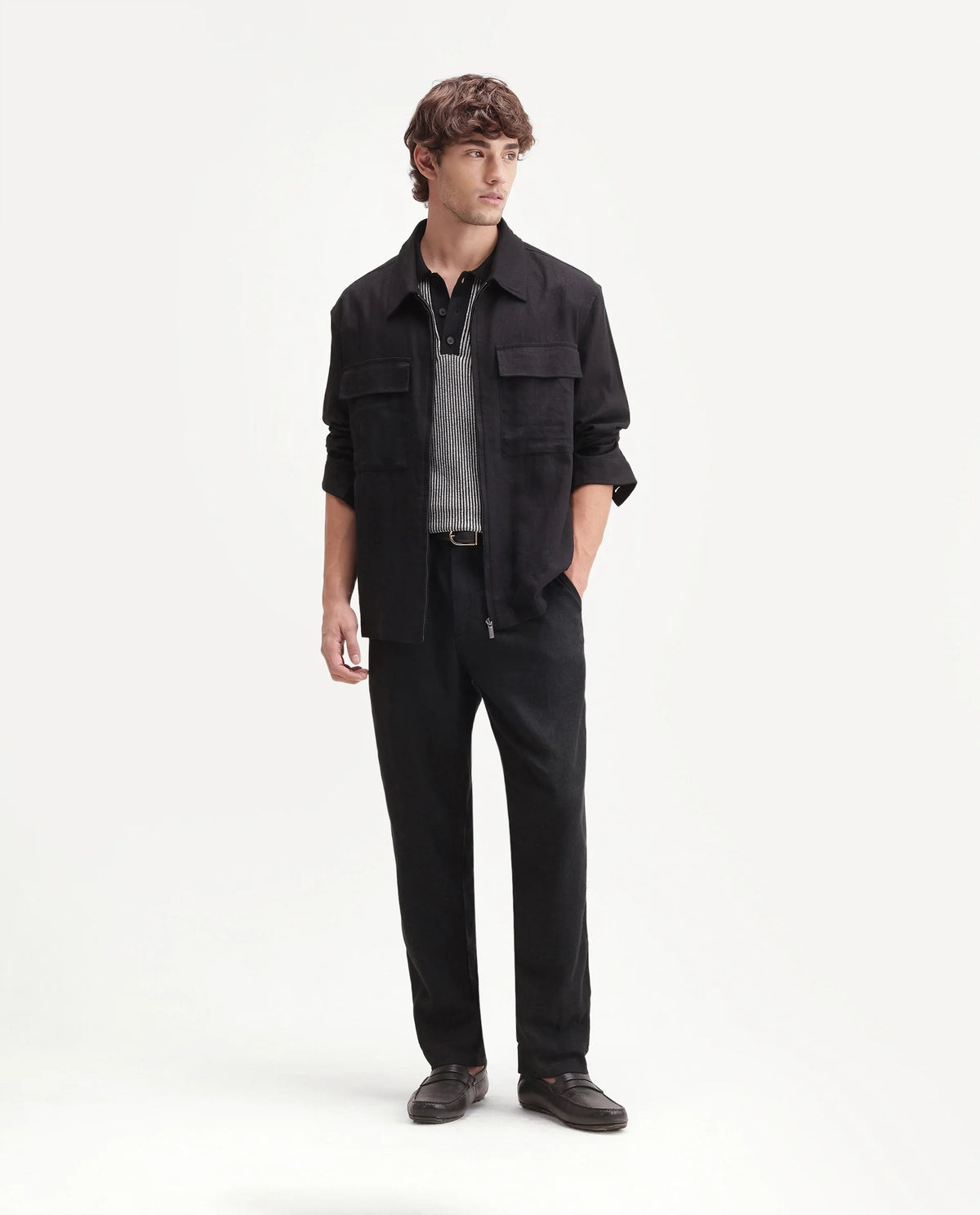 Rare Rabbit Men's Jomo-Aw26 Black Linen Blend Fabric Regular Fit Plain Trouser