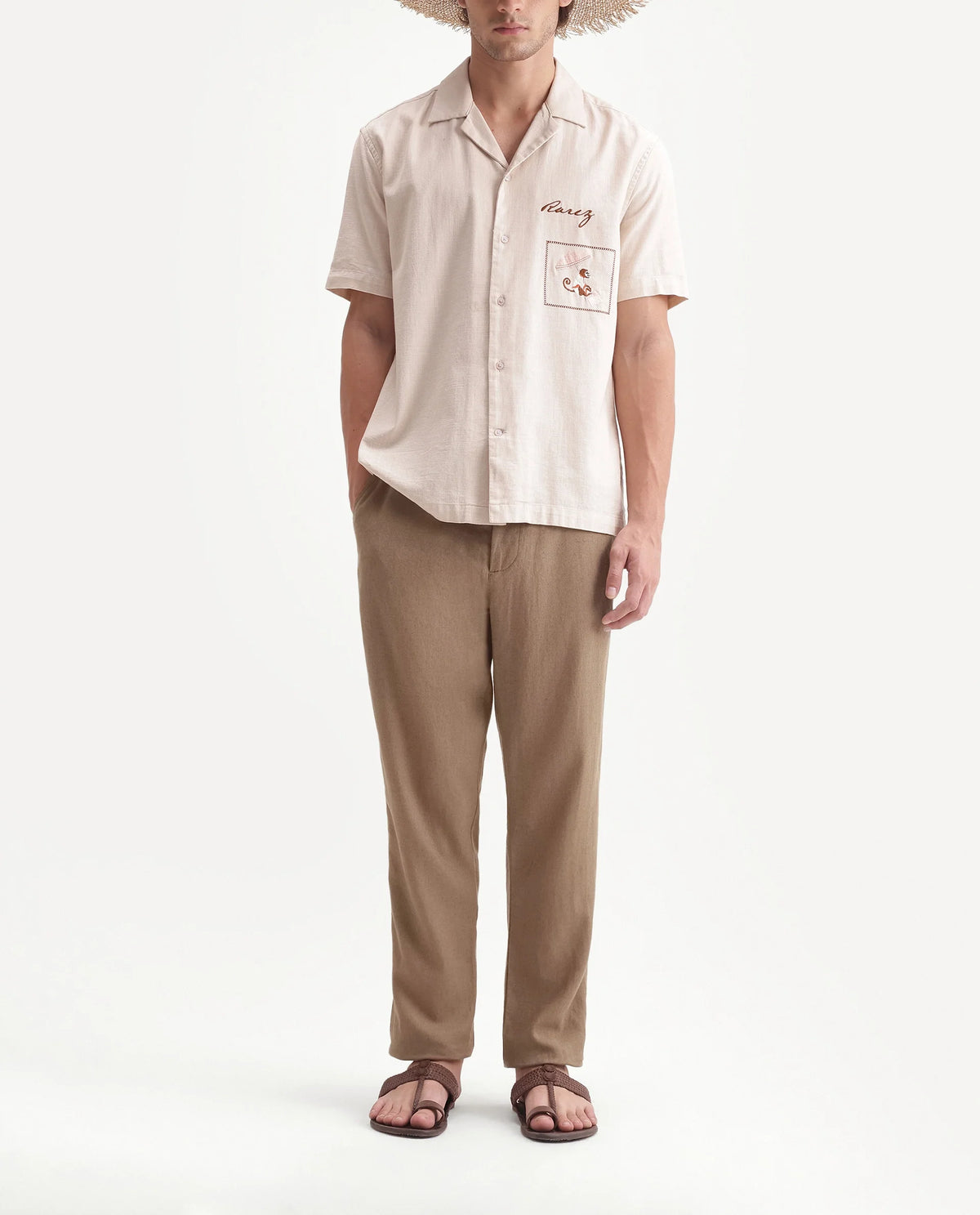 Rare Rabbit Men's Jomo-Aw26 Dusky Mustard Linen Blend Fabric Regular Fit Plain Trouser